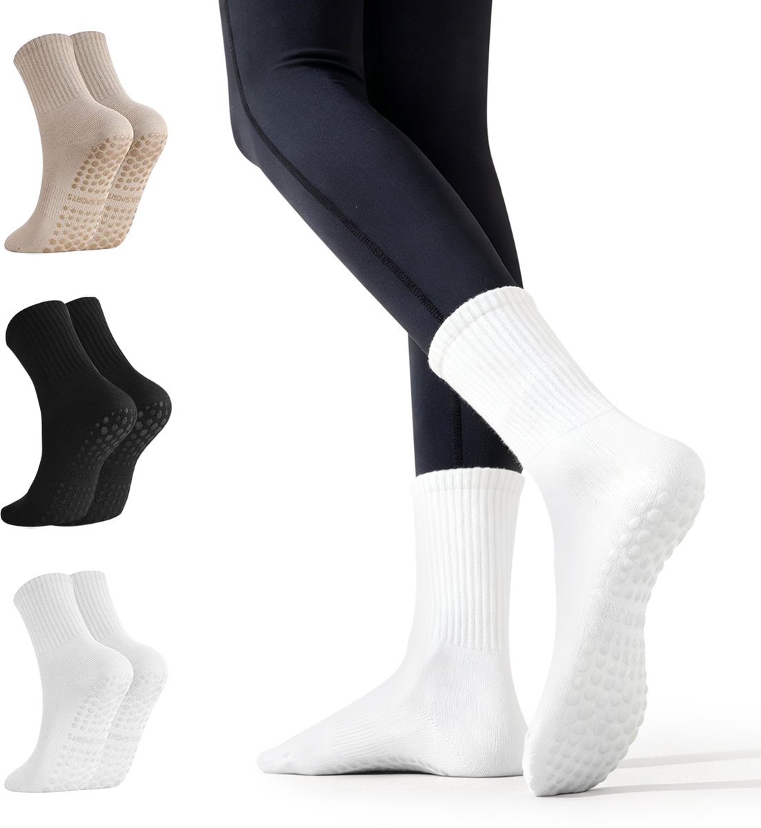 3 pairs of non-slip yoga socks for women - long Pilates socks for women - non-slip Pilates socks - spring and summer socks with a central tube - suitable for yoga, ballet, dance, ballet, fitness - size 35-41 - Image 1