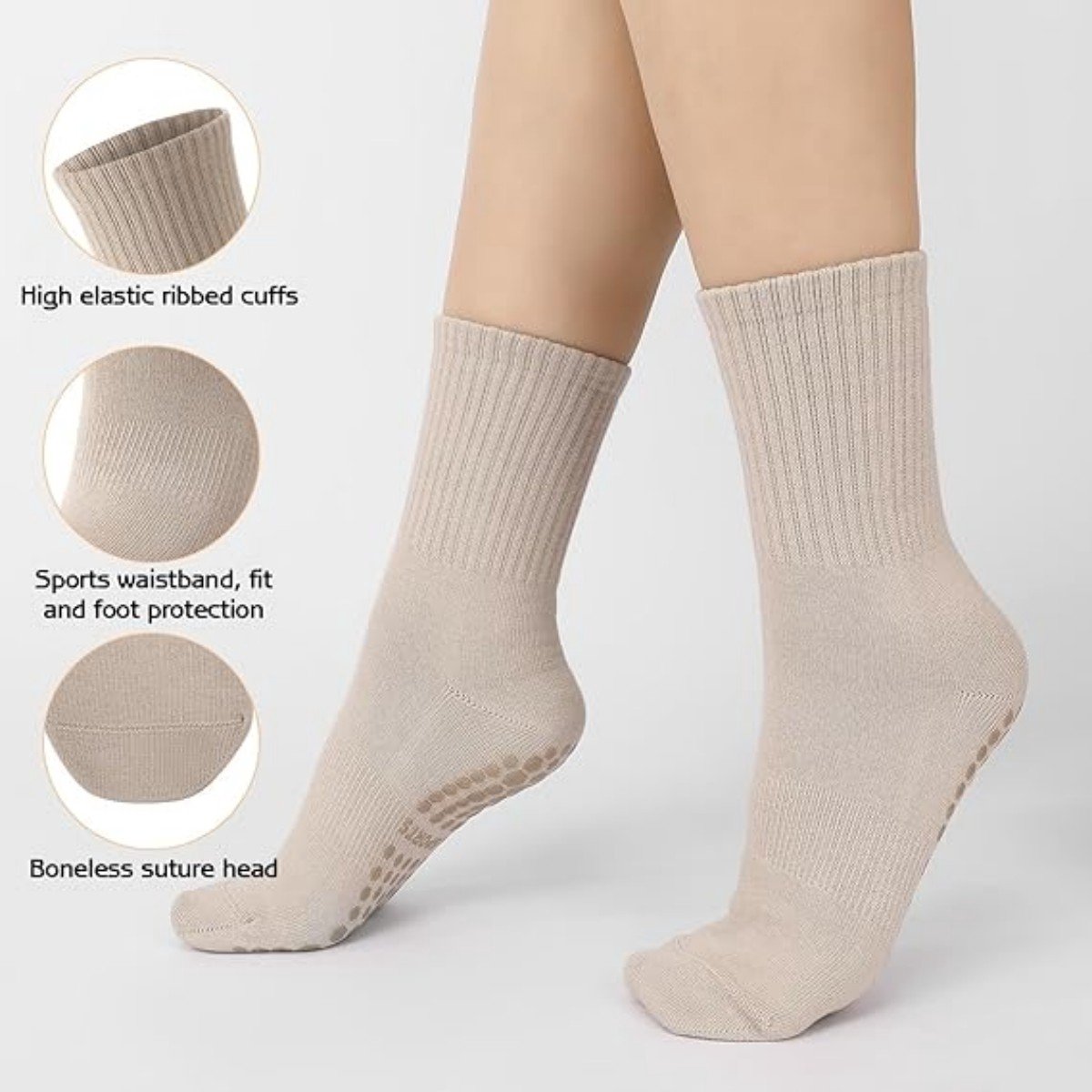 3 pairs of non-slip yoga socks for women - long Pilates socks for women - non-slip Pilates socks - spring and summer socks with a central tube - suitable for yoga, ballet, dance, ballet, fitness - size 35-41 - Image 3