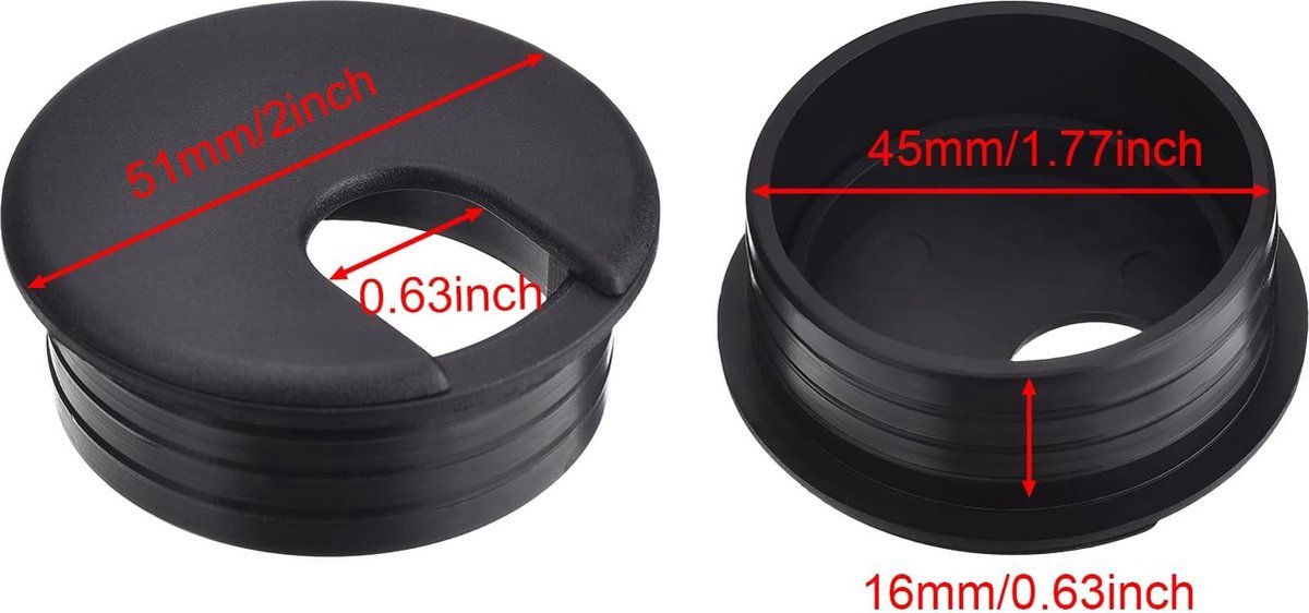 Desk cable grommet - 6 pieces - Ø 45mm - Cable grommet - ABS - Desk cable grommet - Desk end caps - Cable Organizer - Desk cable tray - Plastic cap with opening - Round - Cable organizer - Black - Sustainable - Neat - Image 5
