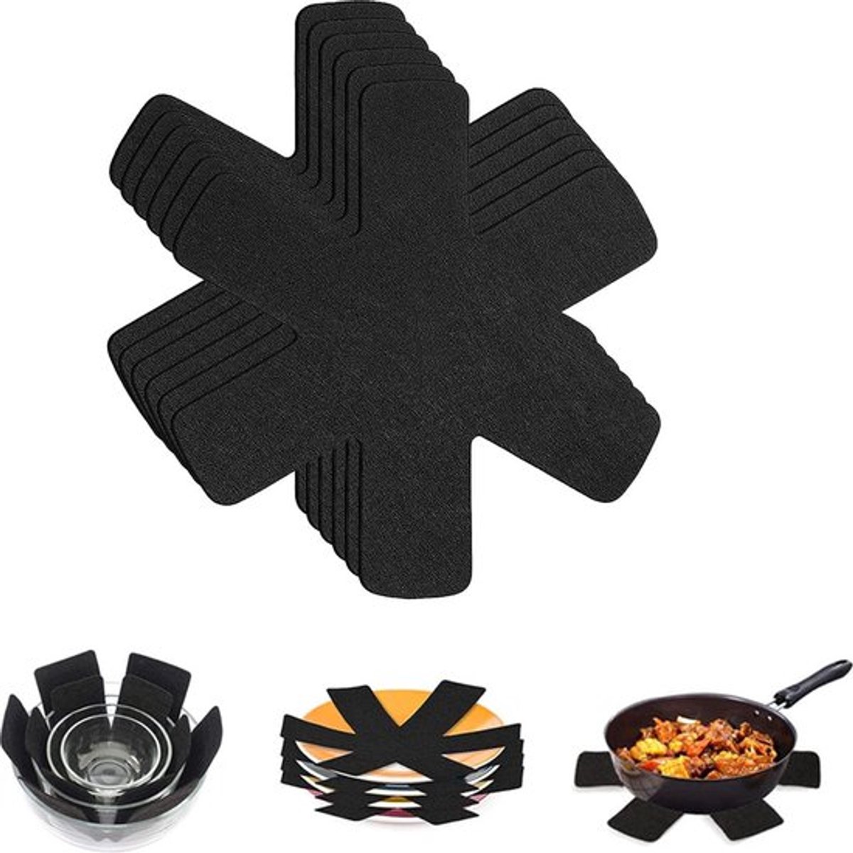 Pan Protectors - 6 Pieces - 38 Cm - Pan Protector - For Between Pans - Protection Set - Prevent Scratches on Cutlery - Anti-Scratch - Heat Resistant - Black - Image 1