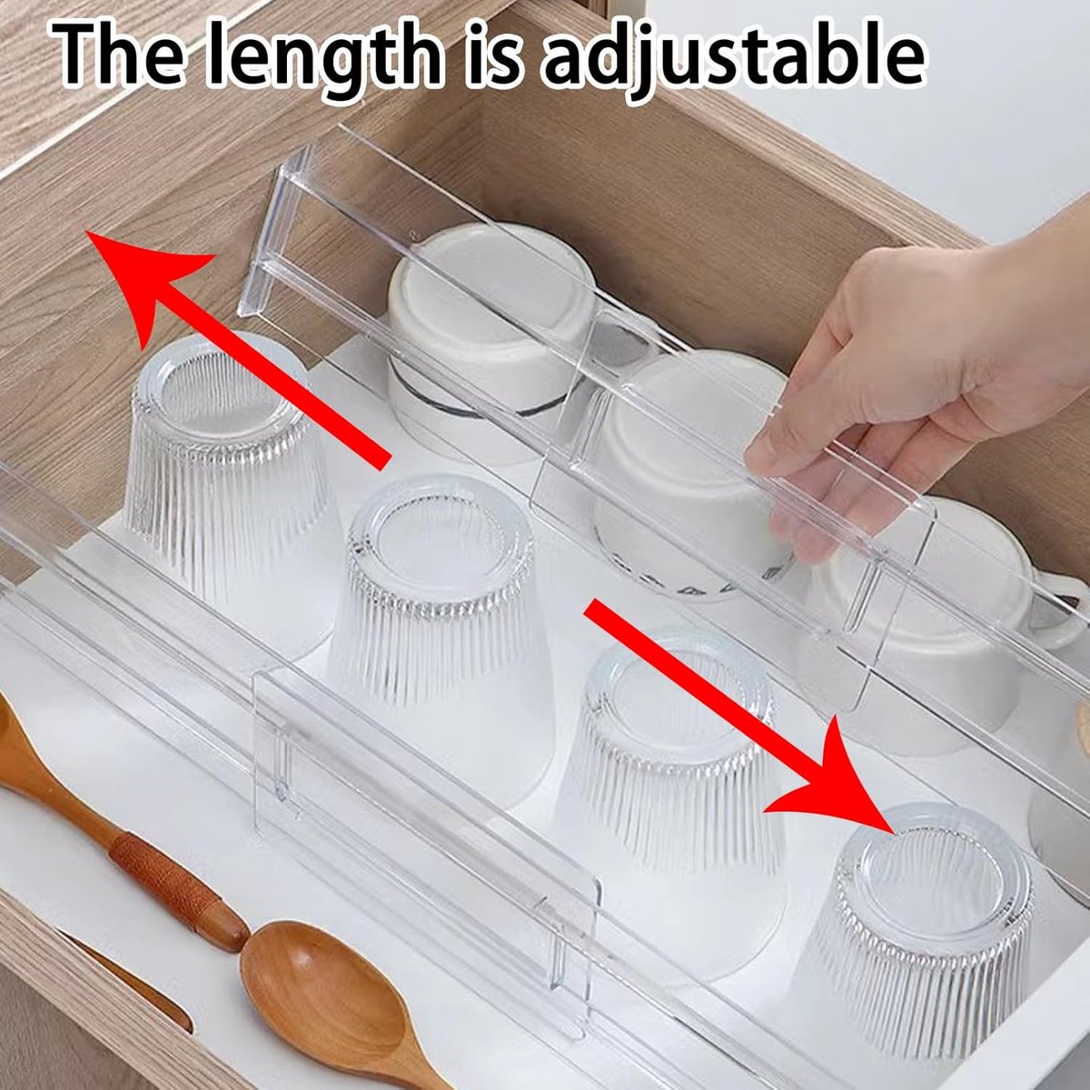 Drawer Divider - 8 Pieces - Drawer Organizer - Cutlery Organizer - Storage System - Drawer Trays - For Kitchen/Bedroom/Office/Clothing - Easy to Install - Organizers - Adjustable - Extendable - Plastic - Multifunctional - Transparent - Image 2