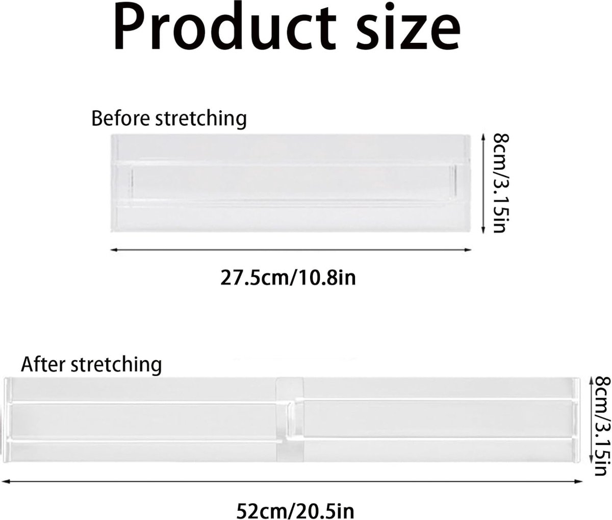 Drawer Divider - 8 Pieces - Drawer Organizer - Cutlery Organizer - Storage System - Drawer Trays - For Kitchen/Bedroom/Office/Clothing - Easy to Install - Organizers - Adjustable - Extendable - Plastic - Multifunctional - Transparent - Image 5
