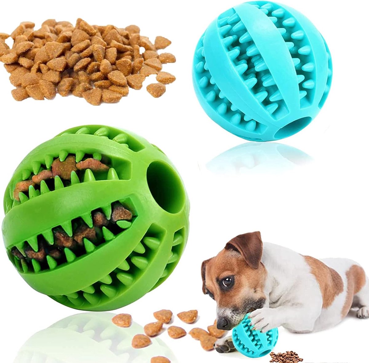 Dog Ball 5 Cm - 2 Pieces - Dog Toys - Dog Snack Ball - Dog Toys - Dog Chew Toy - Dog Toys - Dog Intelligence Toys - Green+Blue - Image 1