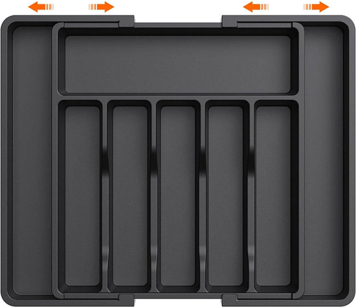 Extendable Cutlery Tray with 8 Compartments - 38 Cm Deep - Cutlery Cassette - Cutlery Drawer Organizer - Kitchen Cutlery Holder - BPA-Free - Organizer - Kitchen Drawer - Cutlery - 57 x 38 x 5 Cm Maximum Size - 33 x 38 x 5 Minimum Size - 6 to 8 Compartment - Image 1