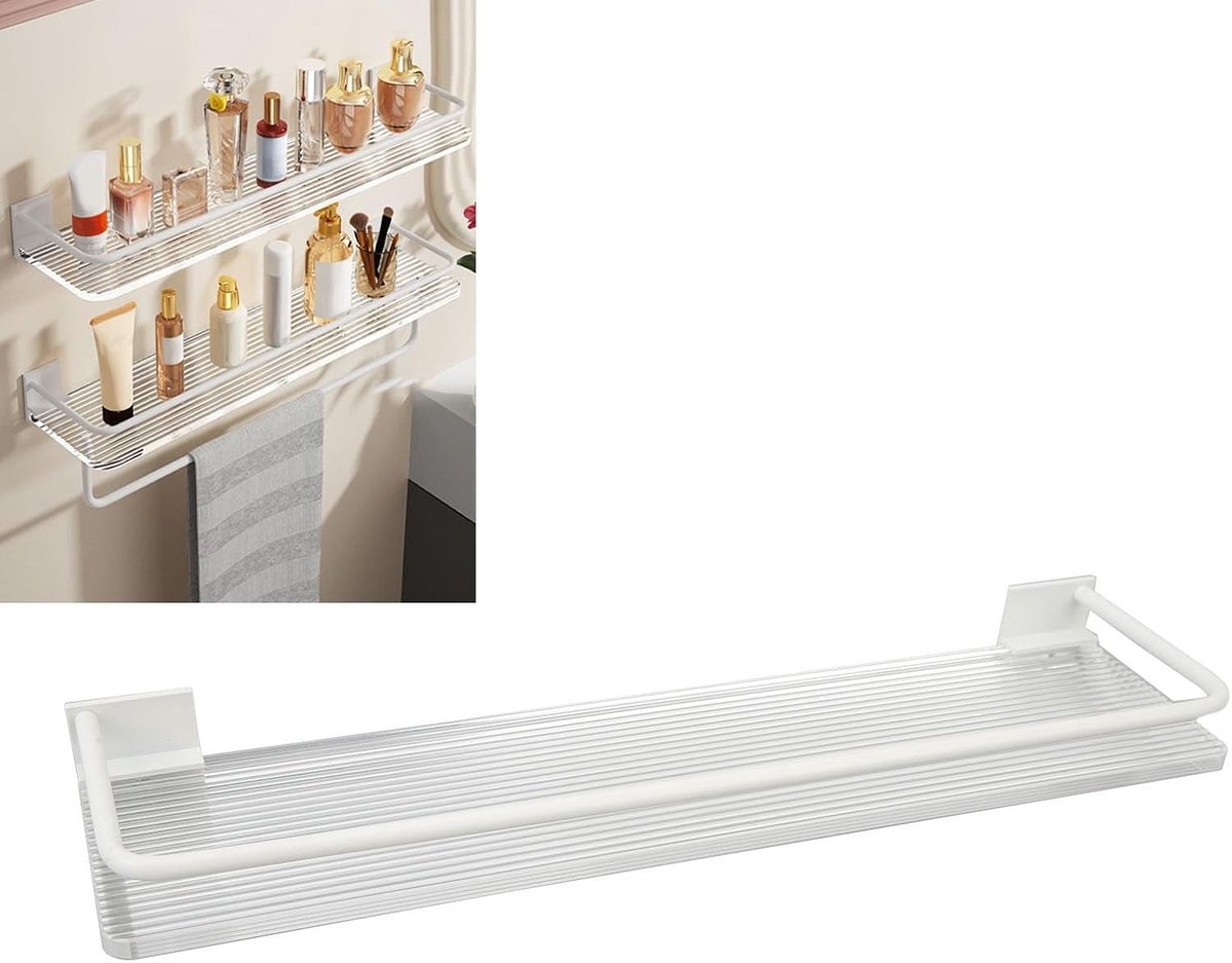 Shower Rack - 30 Cm - Wall Rack - Bathroom Rack - Small Shower Rack - Bathroom Accessories - No Drilling Required - Small Wall Rack - Hanging Shower Rack - For the Shower Storage Organization - For Kitchen Bedroom Living Room - White - 1 Piece - Image 1