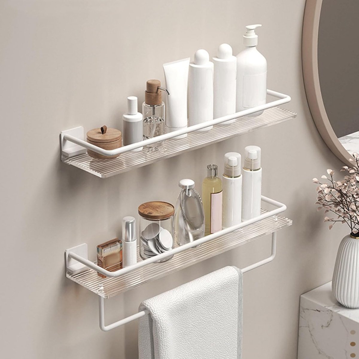 Shower Rack - 30 Cm - Wall Rack - Bathroom Rack - Small Shower Rack - Bathroom Accessories - No Drilling Required - Small Wall Rack - Hanging Shower Rack - For the Shower Storage Organization - For Kitchen Bedroom Living Room - White - 1 Piece - Image 2