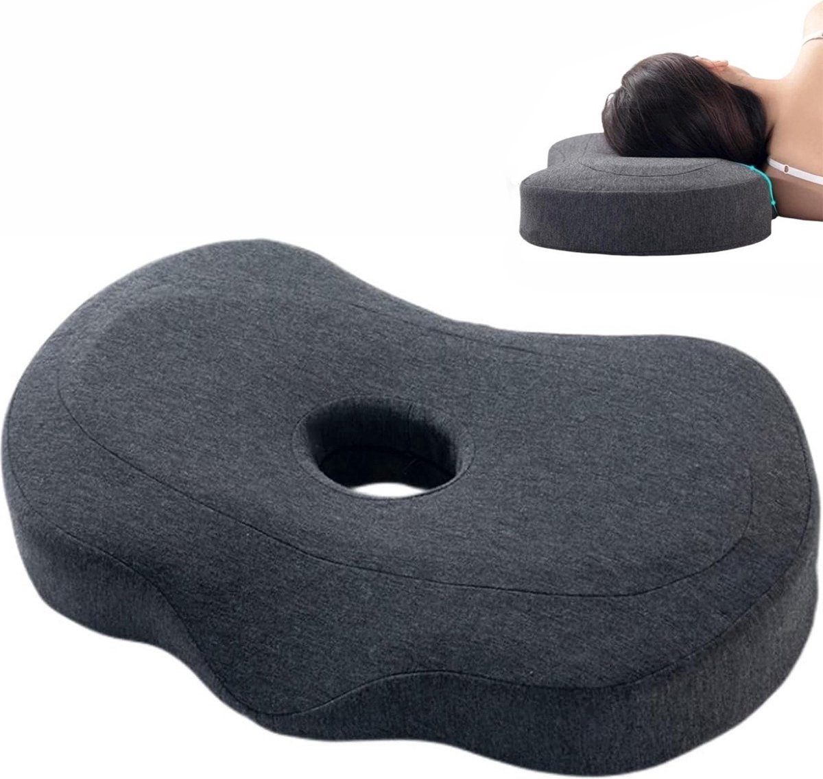 Piercing Pillow - Ear Piercing Pillow for Side Sleepers - Side Sleeping Pillow - Memory Foam Pillow - Ergonomic - Pillow with Hole for Ear - Donut Piercing Pillow - For Ear Pain - 55x 35x 9x 7cm - Ring Pillow - Washable - Removable - Grey - Skin-Friendly - Image 1