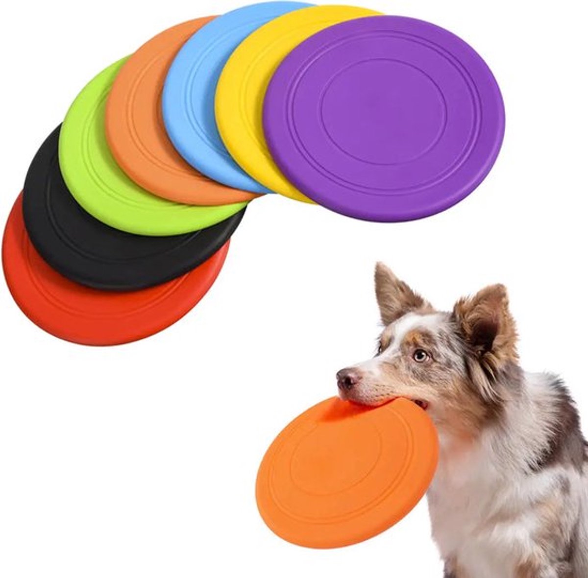 Frisbee - 7 Pieces - Dog Frisbee - Rubber Frisbee Dog - Dog Toys - Beach Toys - Disc - Soft Silicone - Dog Intelligence Toys - For All Dogs - 17.8 Cm - Image 1