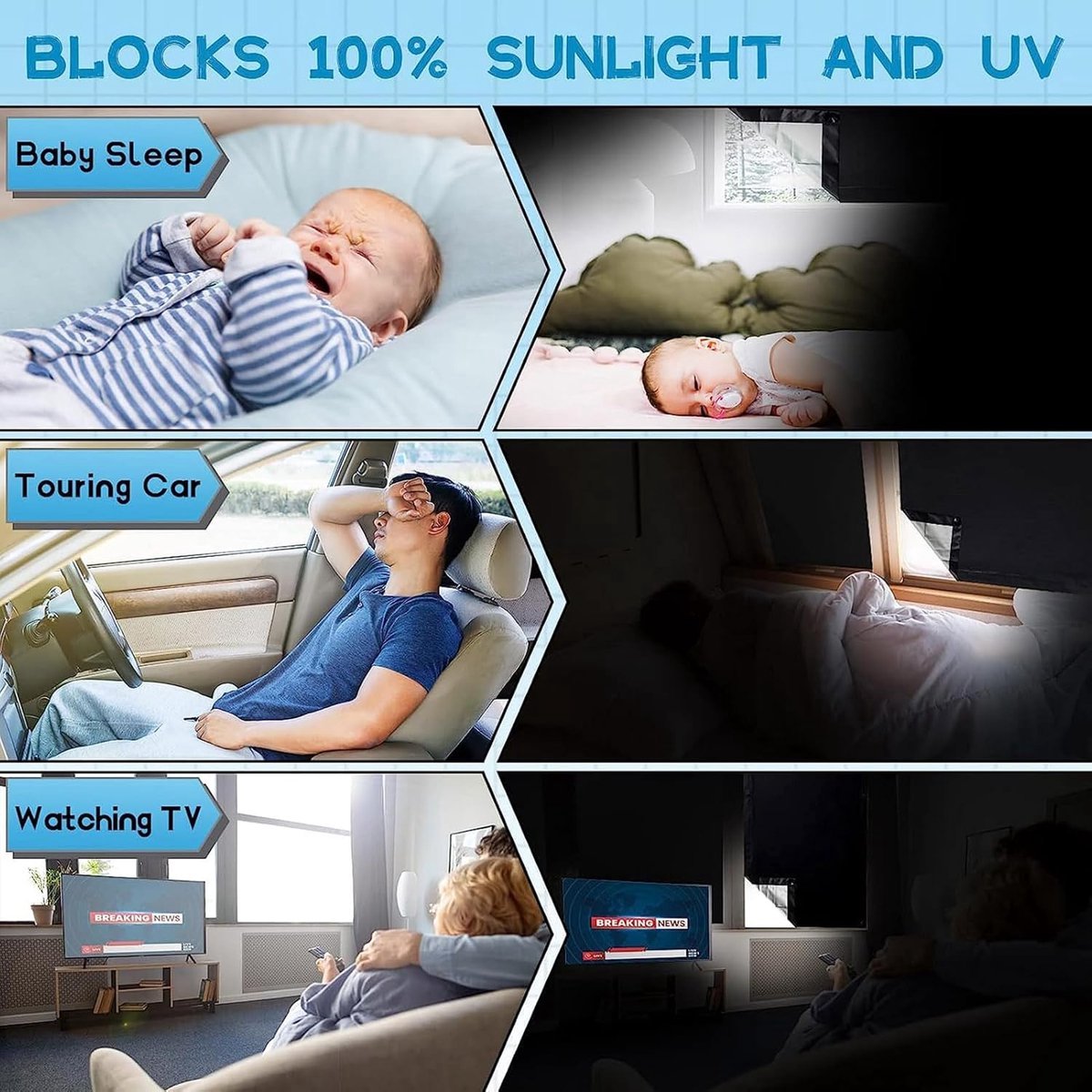 Universal Sun Protection with Suction Cups - 60 x 115cm - Heat/Light Blocking Fabric - Suction Cup Shade Cloth - Machine Washable - No Drilling Required - Window Sun Protection with Suction Cups - Window Blinds - UV Curtain - For Travel, Bedroom, Camper, - Image 4