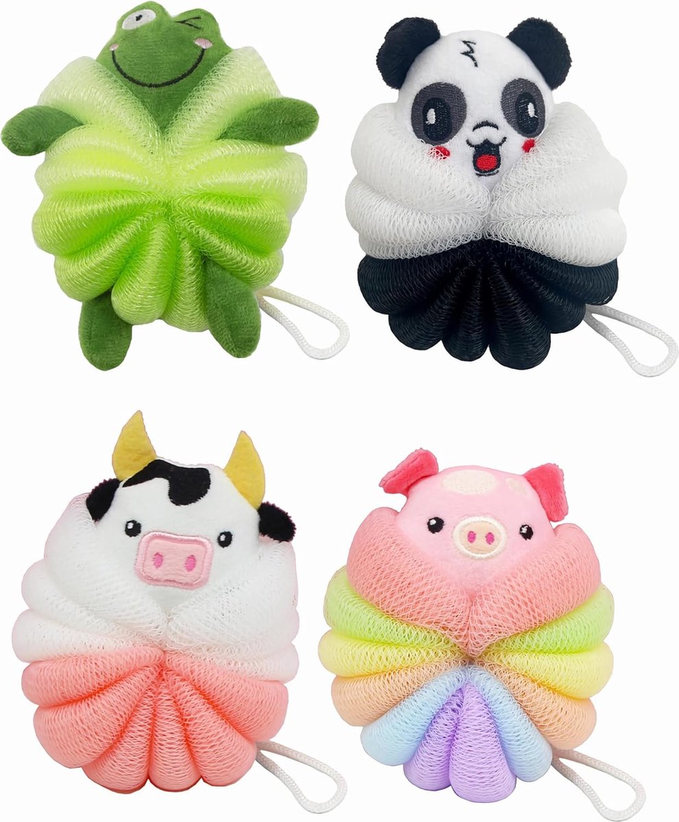 Shower Puff - 4 Pieces!! - Bath Sponge - Kids Bath Sponge - Relaxing Bath - Scrubbing Sponge - Soft Sponge - Shower Sponge - Bath Sponge - Massage Sponge - Scrubbing Sponge - Shower - Bath - Bath Sponge In Beautiful Colors - Massage Sponge - Shower Stick - Image 1