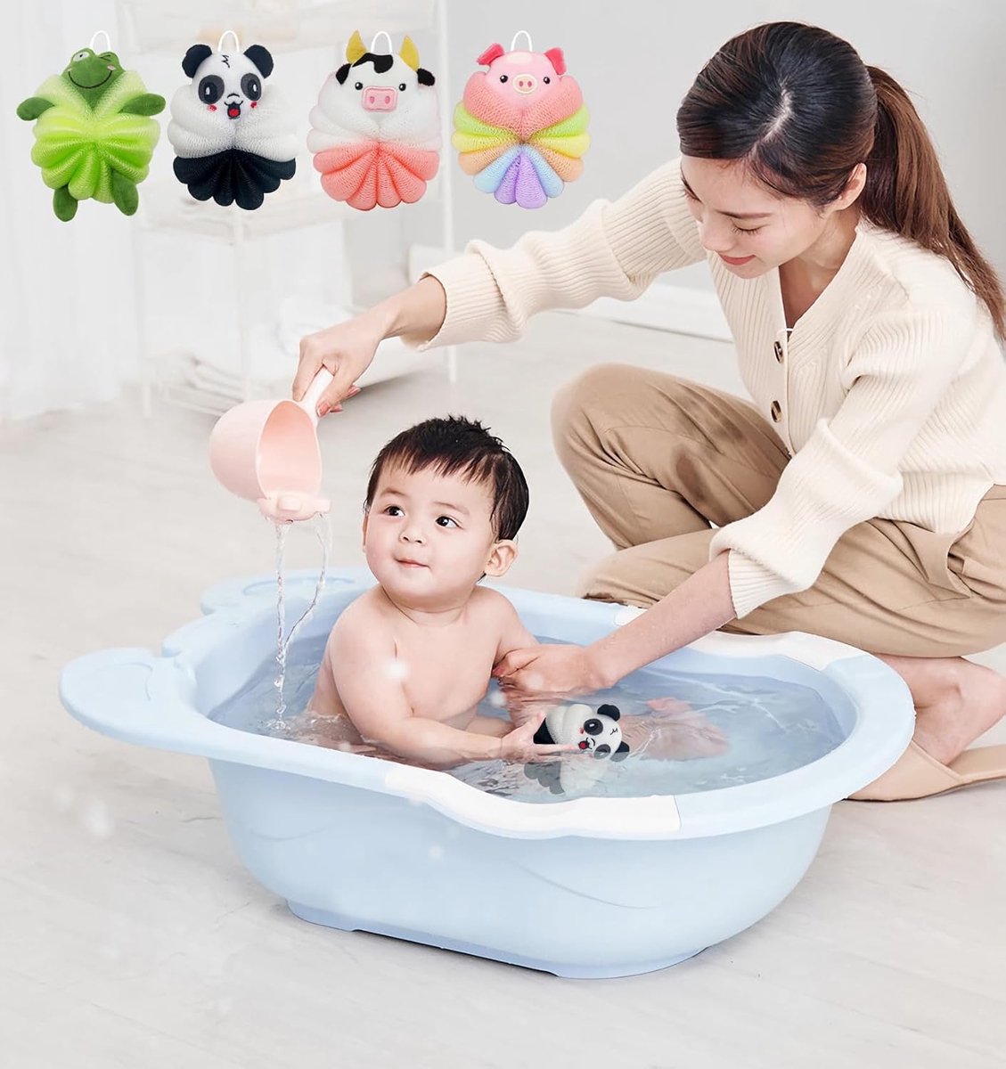 Shower Puff - 4 Pieces!! - Bath Sponge - Kids Bath Sponge - Relaxing Bath - Scrubbing Sponge - Soft Sponge - Shower Sponge - Bath Sponge - Massage Sponge - Scrubbing Sponge - Shower - Bath - Bath Sponge In Beautiful Colors - Massage Sponge - Shower Stick - Image 3