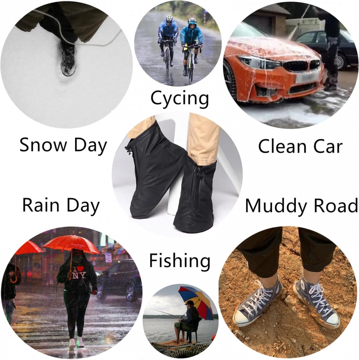 Waterproof Shoe Covers - Rain Shoe Covers - With Zipper and Drawstring - Waterproof Shoe Protectors - Motorcycle Scooter Bicycle Shoe Cover - Shoe Rain Cover - Shoe Cover - Shoe Covers - Anti-Slip - Size 39-40 - Black - Image 3