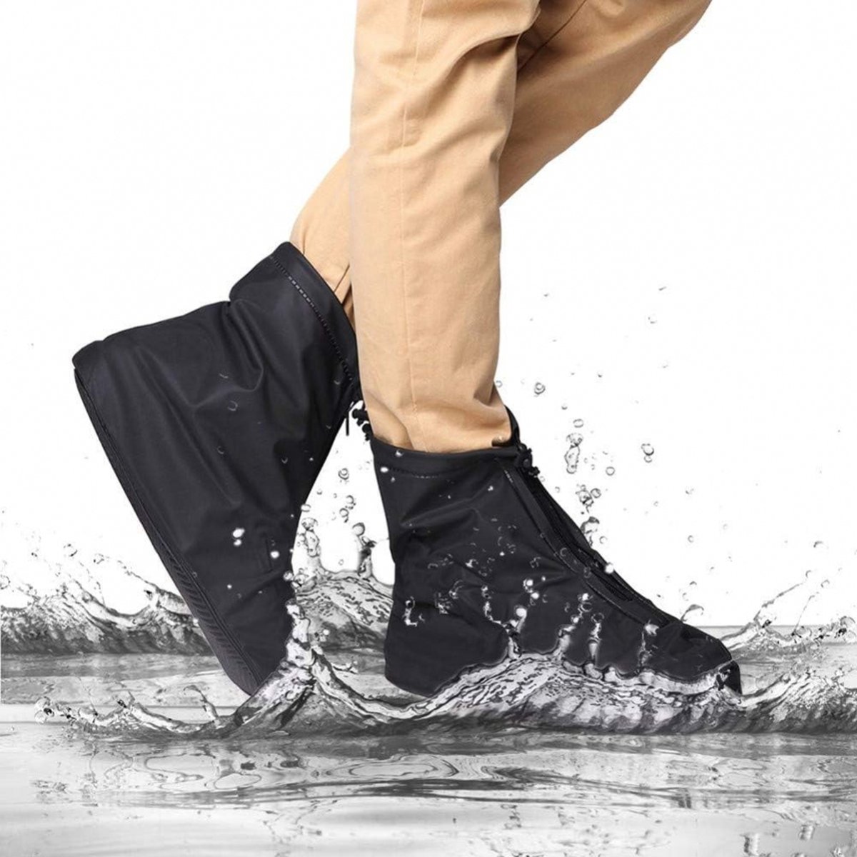 Waterproof Shoe Covers - Rain Shoe Covers - With Zipper and Drawstring - Waterproof Shoe Protectors - Motorcycle Scooter Bicycle Shoe Cover - Shoe Rain Cover - Shoe Cover - Shoe Covers - Anti-Slip - Size 39-40 - Black - Image 4