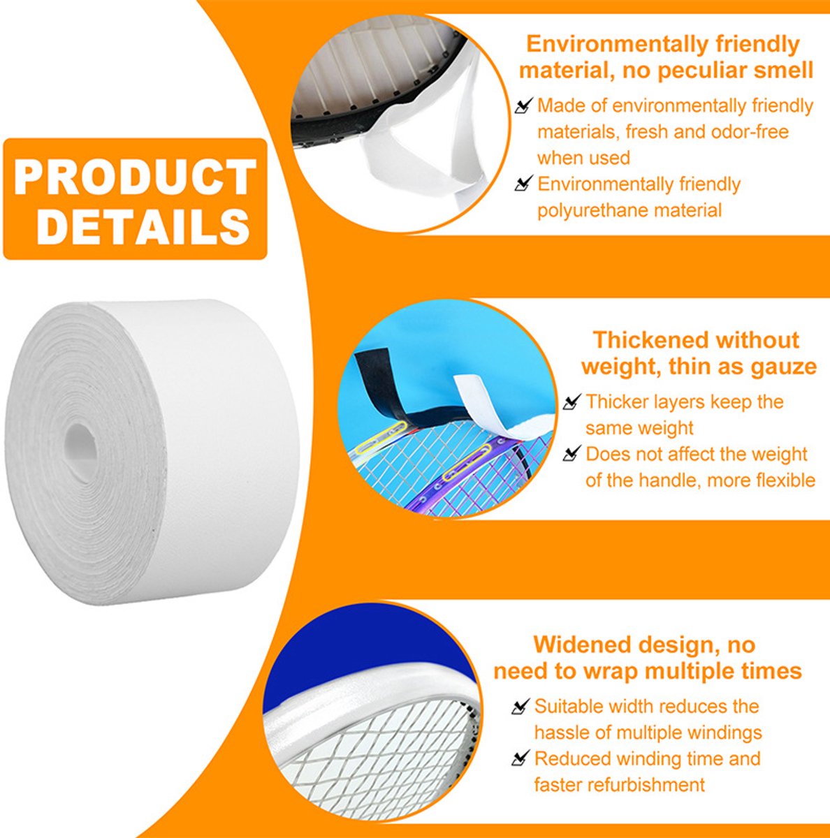 Tennis - Professional Tennis Racket Head Protection Tape - Thickened Racket Protection Tape - Frame Protector - Racket Accessories - Soft - Prevent paint from peeling - Universal - for Tennis/ Badminton/ Squash - 3.5cm x 5m - Black - Image 5