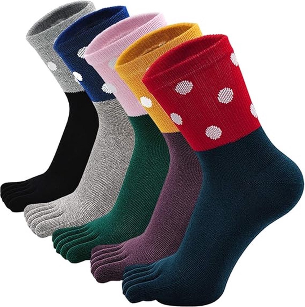 Toe Socks 5 Pairs - Toe Socks - Women's - Cotton - Yoga Socks - Smooth Toe Seam - No Annoying Seams - Runner Toe Socks - Flip-Flop Socks - Toe Socks - Toe Socks - Toesocks - Ladies - Antibacterial - Breathable - Comfortable Socks - Image 1