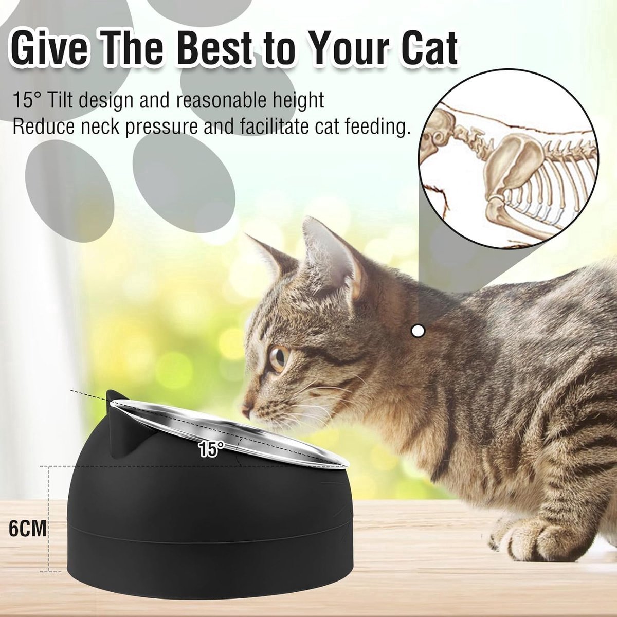 Dog Food Bowl - Cat Food Bowl - Stainless Steel - BPA-Free - Removable 2-in-1 Pet Bowl - 15° Tiltable - 2 x 200 ml - Dog Bowl - Sturdy - Durable - Non-Slip - - Dog & Cat Drinking Bowl - Black and White - Easy to Clean - Cat and Dog Gifts - Image 3