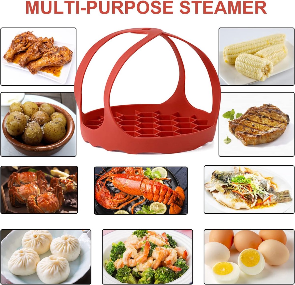 Silicone Steamer Basket (Foldable) - Rubber Baking Sling for Instant Pot 6 Qt / 8 Qt - BPA-Free - Heat Resistant - Handy for Eggs - For Multicookers and Steamers - Easy to Clean - Dishwasher Safe - Steamer Basket - Steamer Rack - Image 2
