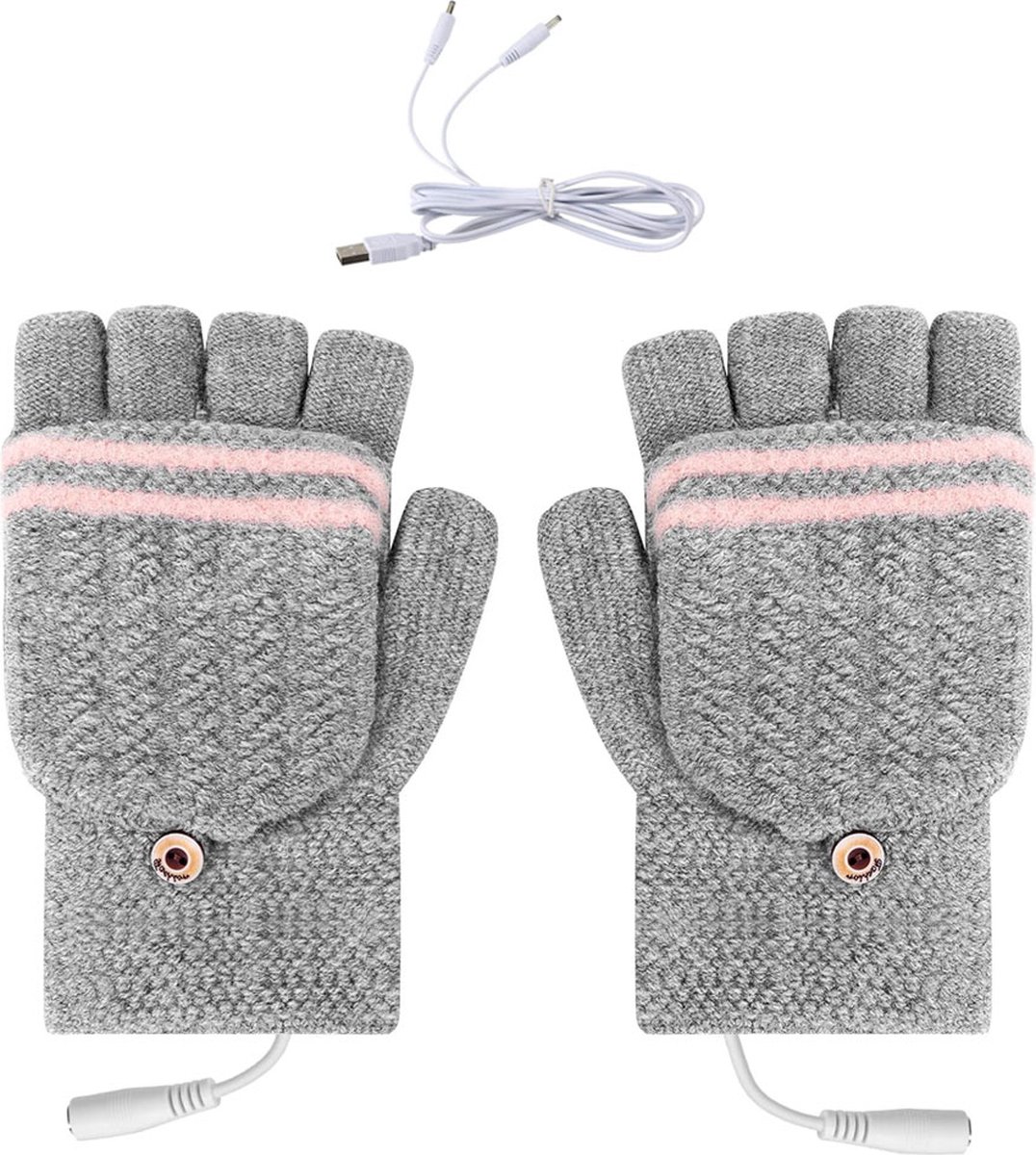 Heated Gloves - USB Heated Mittens - Heated Gloves - Electric Winter Gloves - Knitted Heated Gloves - Waterproof - Windproof - USB Rechargeable - Electrically Heated - One Size - Unisex - Winter Gift - Grey - Image 1