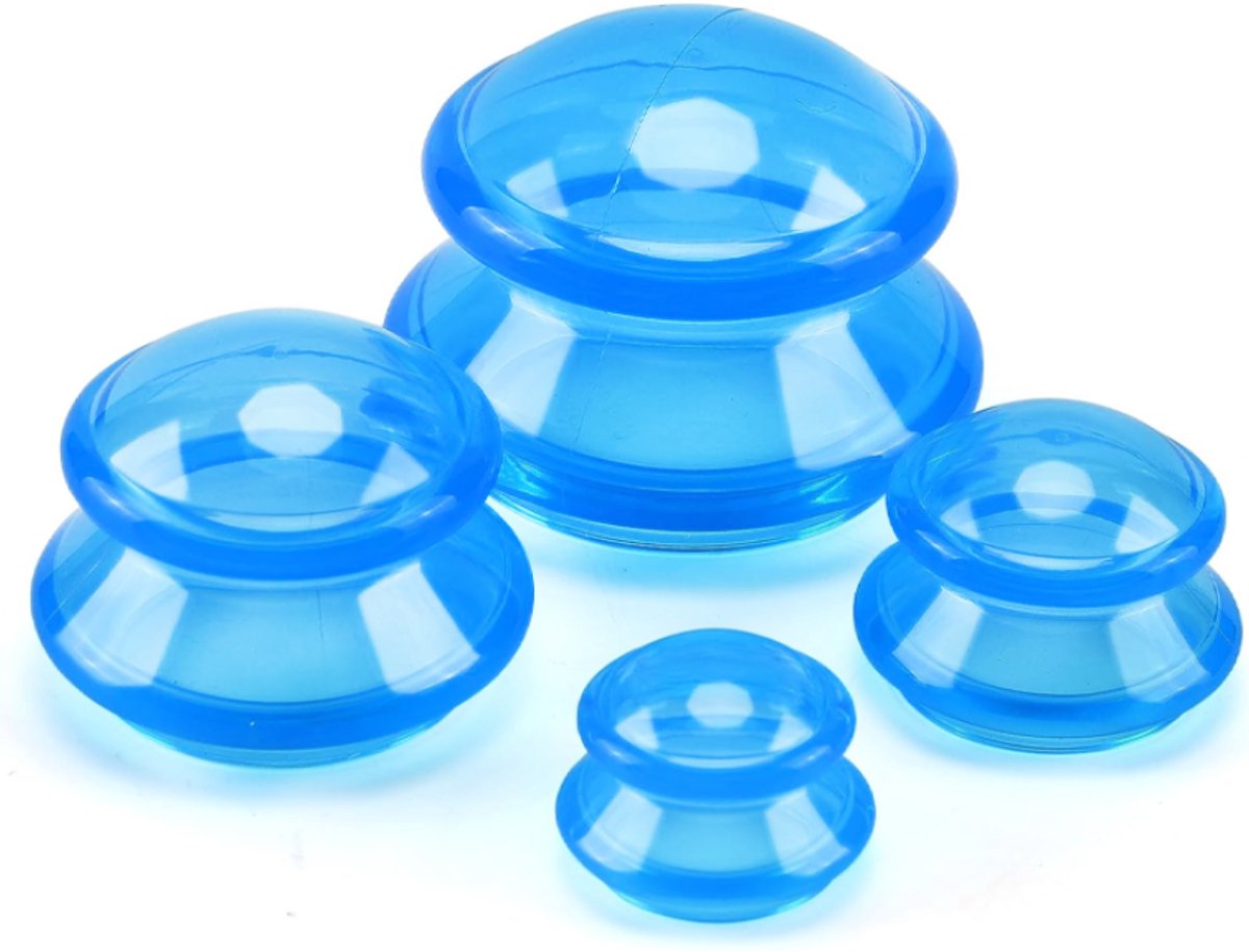 Cellulite cups - Cupping set of 4 pieces - Cupping cups - Full body - Cellulite Massage Device - Vacuum Silicone Cupping set - Cellulite Massage Cupping Cups - Anti-Cellulite - for Masseur and Home Use - Blue - Image 1