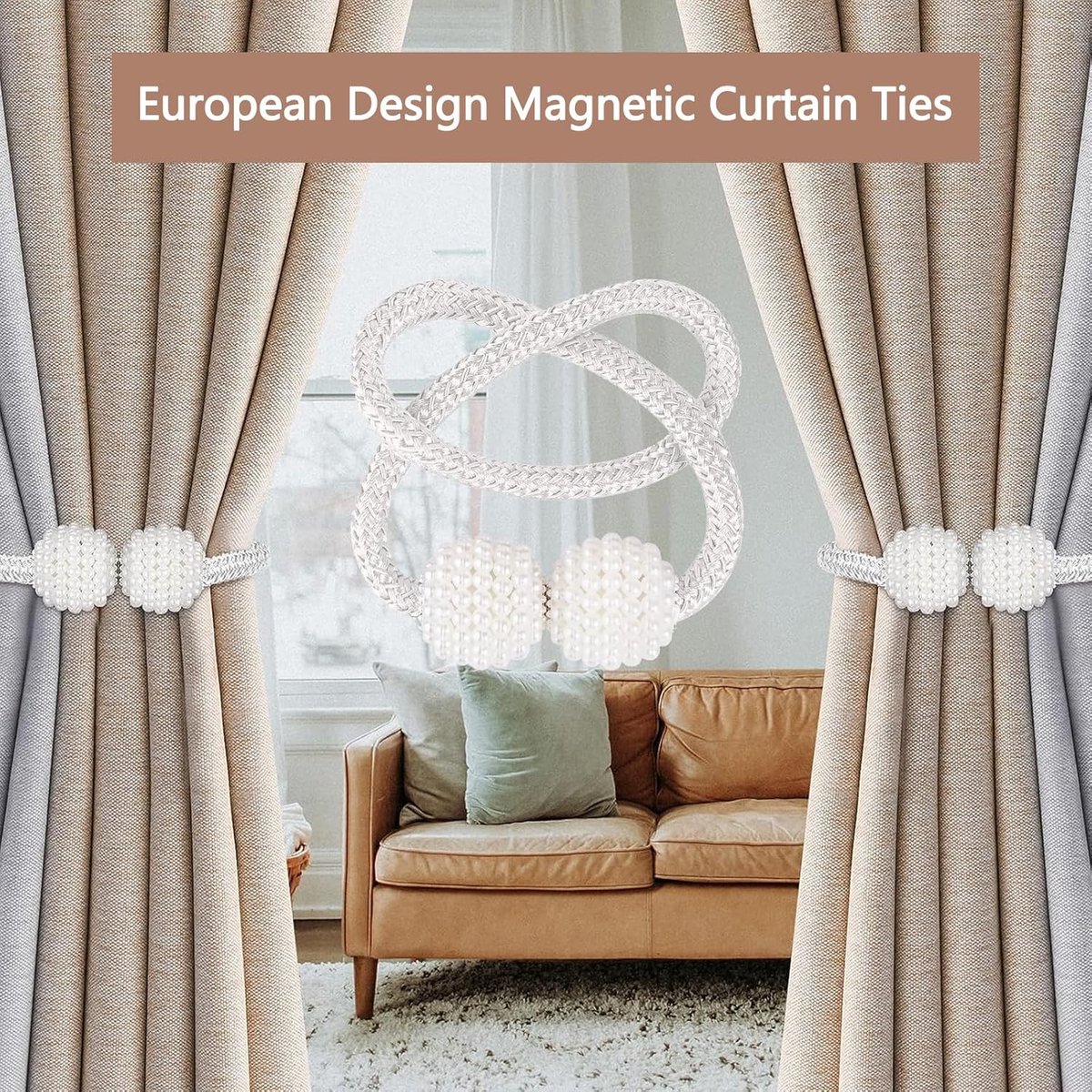 Curtain Tieback - Magnetic Curtain Cord - 4 Pieces - Super Strong Magnetism - Curtain Holder - Curtain Tie - Curtain Holder Clamps - Curtain Ties - Curtain Clamps - Curtain Clips - Accessories - Curtain Holder - Grey - No Drilling Required - Image 4