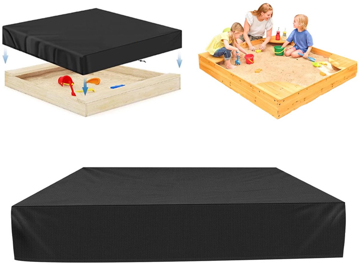 Waterproof Sandbox Cover - 120 x 120 x 20 cm - Dustproof Sandbox Cover with Drawstring - Oxford Fabric - Toy Sandbox Cover - for Pool, Patio, Garden - Black - Image 1