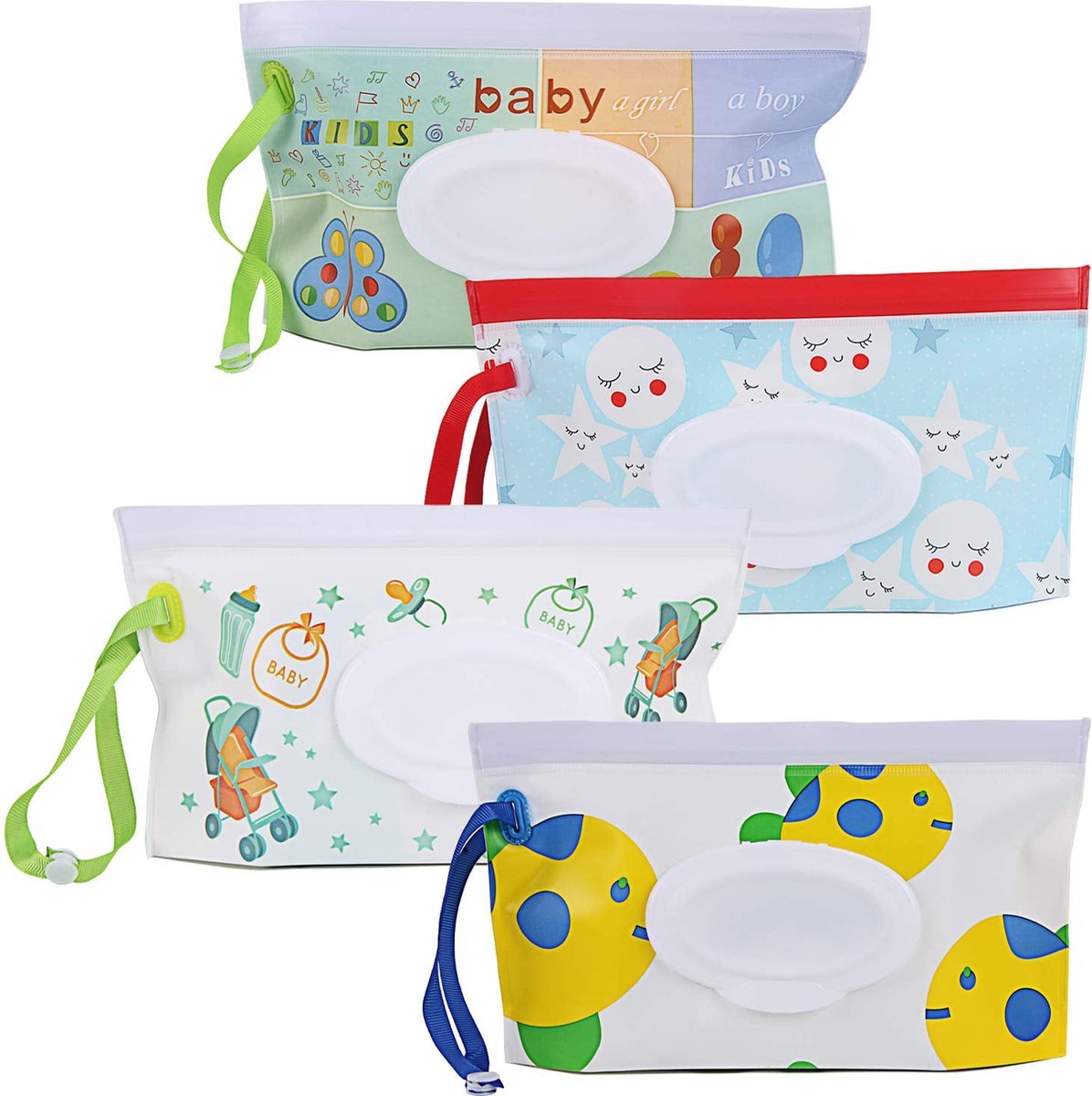 4x Baby Wipes Holder - Moist Tissue Holder - Refillable Portable Wet Wipes Holder - Non-Toxic - Dustproof - With Lanyard - Wet Wipes Box - Baby Wipes Box - Dispenser - Baby Gift - For Makeup Wipes, Cleansing Wipes - Image 1
