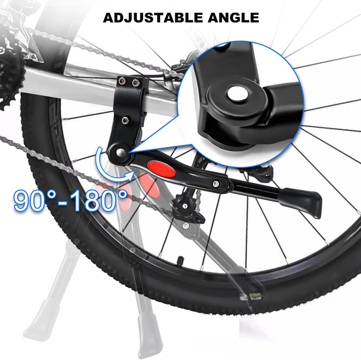 Single Adjustable Bicycle Kickstand - Suitable for 22'' to 17'' - Single Bicycle Stand - Side Stand - Aluminum Stainless Steel - Sturdy Wide Base - Easy to Install - Universal - Black - Bicycle, E-Bike, City Bike & Mountain Bike - With Hex Wrench - Image 2