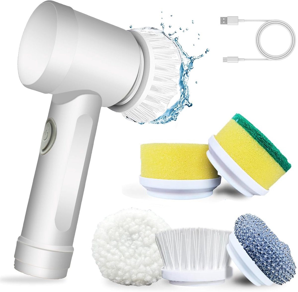 Electric Cleaning Brush - Electric Scrubber - Rechargeable and Cordless Scrubber - Scrubber with Handle - Mini - Polishing Machine - Scrubber Brush - For Bathroom, Kitchen, Dishes, Sink - 7 Attachments - Includes Wall Holder - Image 1
