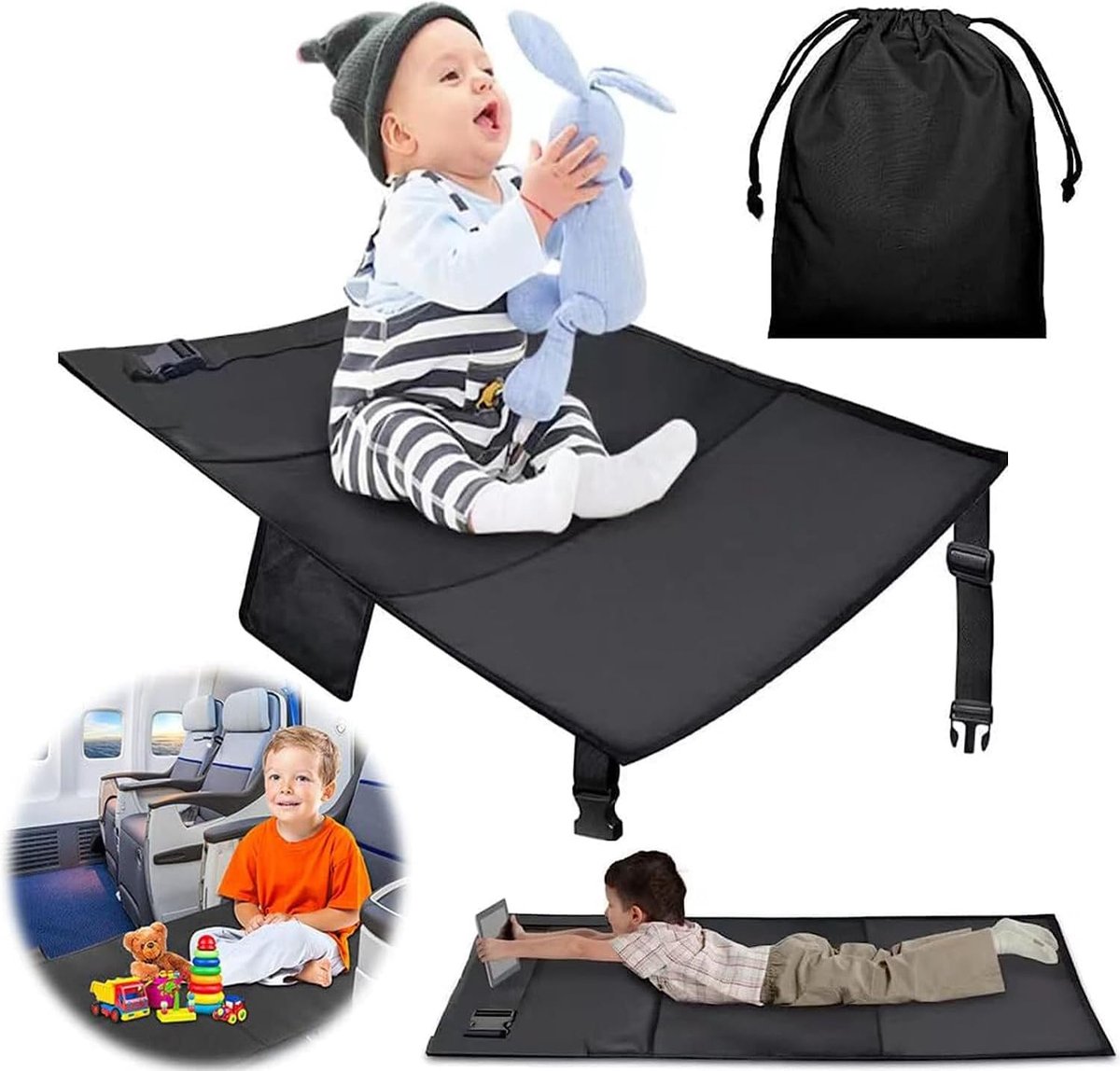 Airplane Bed - Airplane Footrest - Airplane Toddler Bed - Baby Travel Bed - Toddler Travel Bed - Baby Bed - Toddler Bed - Airplane Footbed - Child Seat Extender - Lightweight and Foldable - Comfortable - Water Resistant - Washable - Image 1