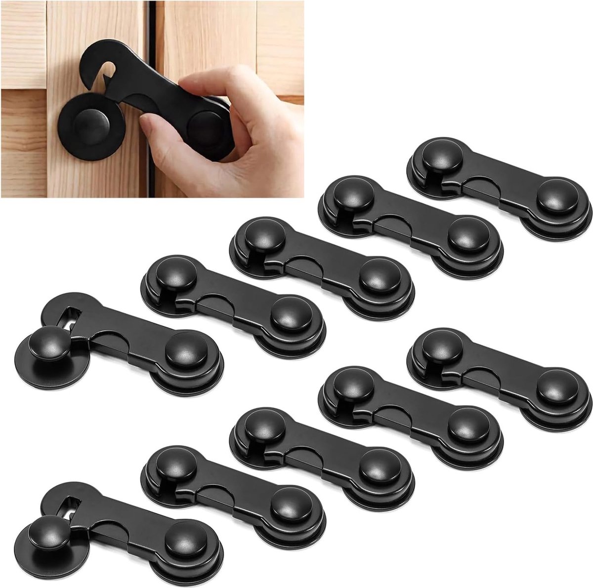 10 Pieces Black - Child Lock - Drawer Child Lock - Refrigerator Lock - Cabinet Child Locks - Cabinet Door Child Safety - Child Security - No Drilling Required - Safety Lock - Door Security - Baby Lock - Child Locks - Drawer Lock - Cabinet & Drawer Securit - Image 1