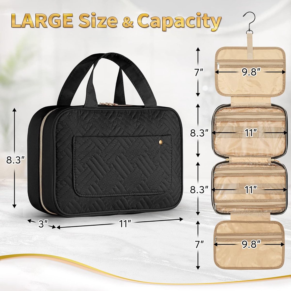 Toilet Bag With Hook - Hanging Toilet Bag - Women and Men - Water Resistant - Makeup Bag - Women's Beauty Case - Toilet Bag - Toilet Sack - Outdoor Travel Toilet Bag - Travel Organizer Men & Women, Girls and Children - Pink - Practical & Portable - Image 3