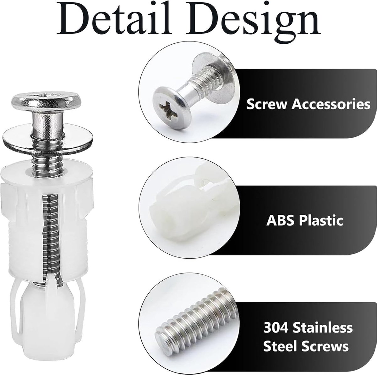 Toilet Seat Hinges - 8 Pieces - Stainless Steel - Universal Hinges for Toilet Seat - Toilet Seat Extension Screws - Universal Toilet Seat Screws and Bolts - Toilet Accessories - Toilet Seat Installation Mounting Set - Sturdy - Toilet Seat Parts - Image 3