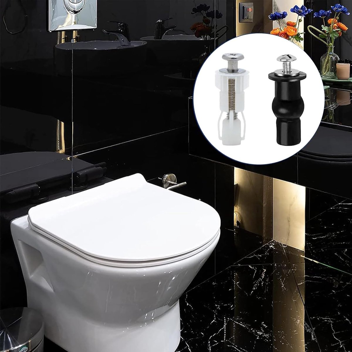 Toilet Seat Hinges - 8 Pieces - Stainless Steel - Universal Hinges for Toilet Seat - Toilet Seat Extension Screws - Universal Toilet Seat Screws and Bolts - Toilet Accessories - Toilet Seat Installation Mounting Set - Sturdy - Toilet Seat Parts - Image 4
