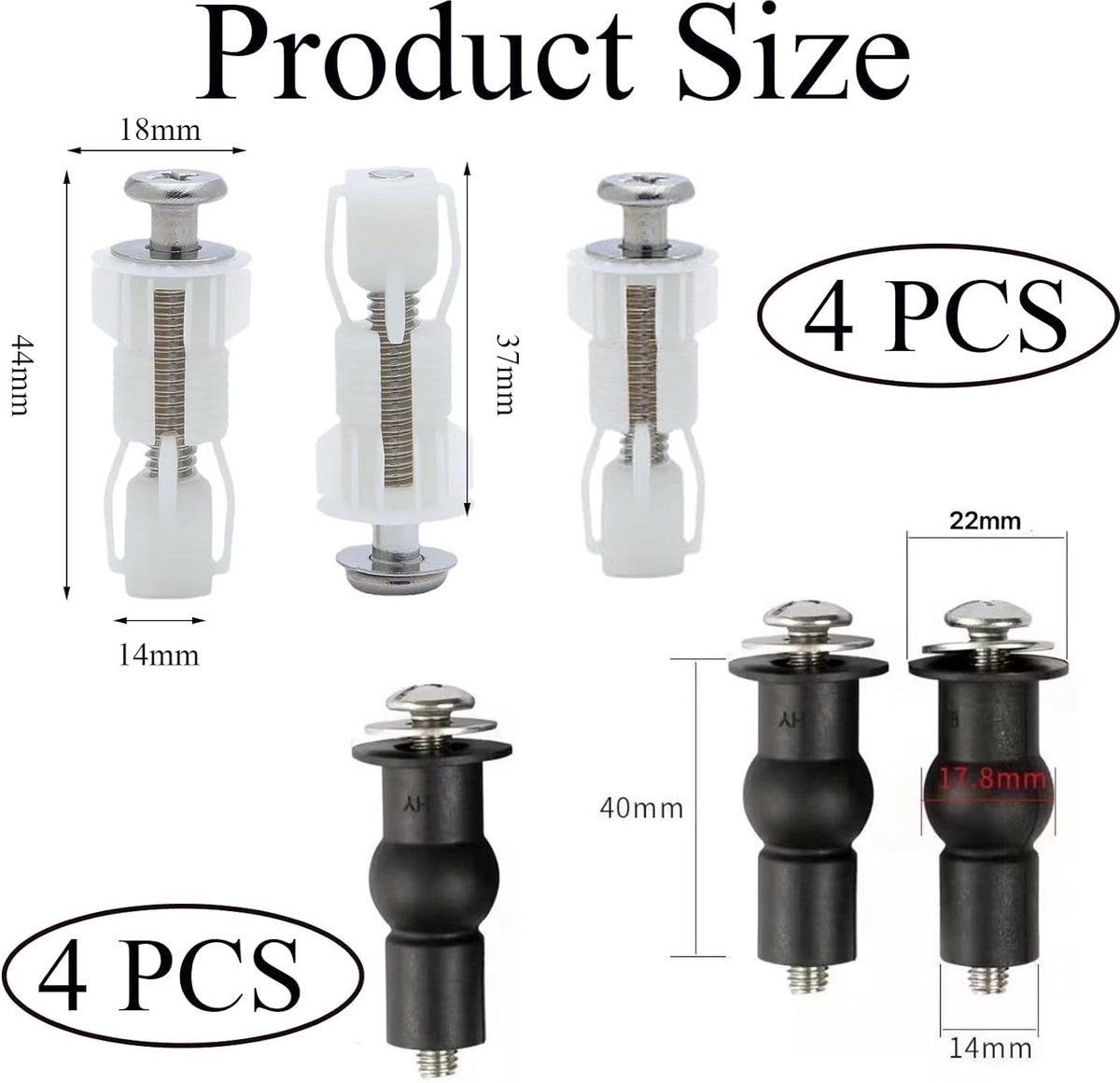 Toilet Seat Hinges - 8 Pieces - Stainless Steel - Universal Hinges for Toilet Seat - Toilet Seat Extension Screws - Universal Toilet Seat Screws and Bolts - Toilet Accessories - Toilet Seat Installation Mounting Set - Sturdy - Toilet Seat Parts - Image 5