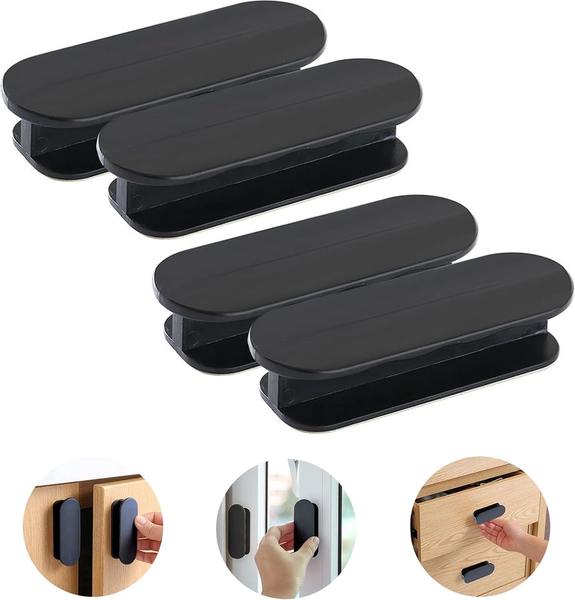Sliding Door Handle - 4 Pieces - Cabinet Handles - Furniture Handles - Drawer Handles - Door Handles - Cabinet Handles - Furniture Handle - Kitchen Handle - Furniture Hardware - Self-Adhesive - No Drilling Required - Handle for Wardrobe - For Kitchen/Slid - Image 1