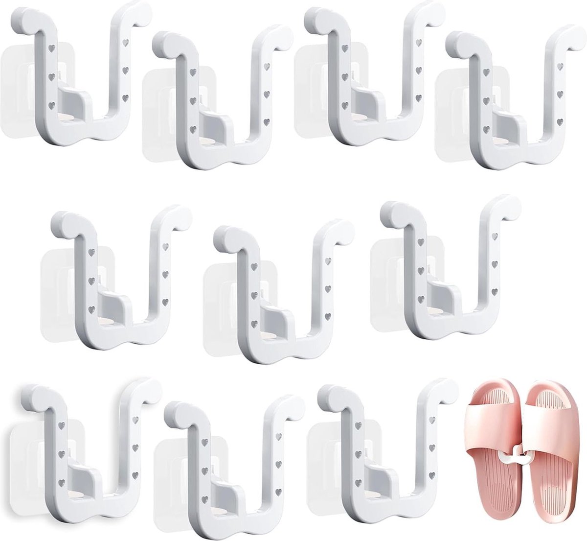 Shoe Storage - 10 Pieces - Universal - Hanging Shoes - Organizing Closet - Shoe Storage System - Self-Adhesive - Hanging Shoe Rack - Shoe Storage - Slipper Storage - Slippers Storage - Studio Shoe Rack - Shoe Rack for Studio - White - Image 1