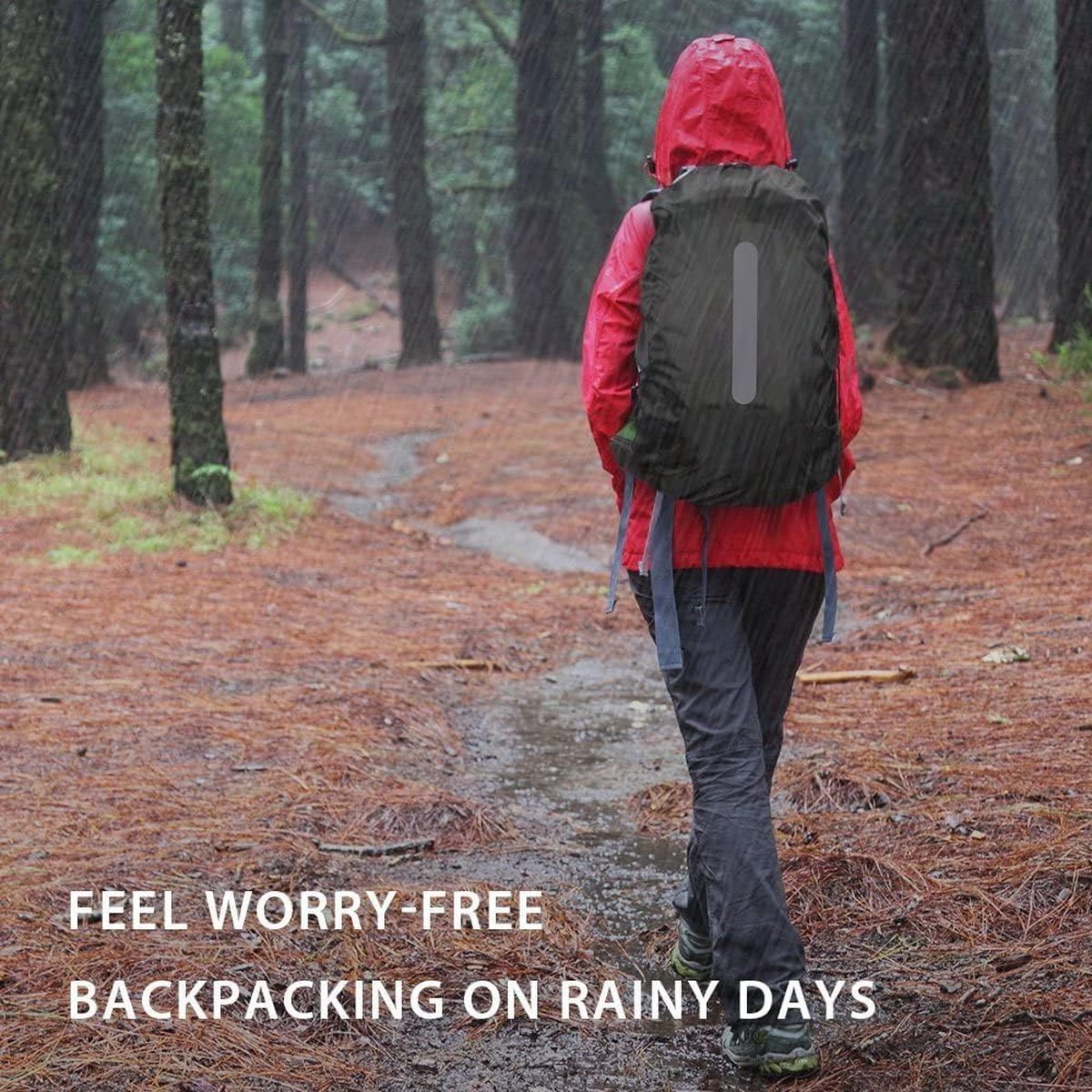 2-Piece Waterproof Backpack Cover - Reflective Rain Cover Backpack - 30 to 40 Liters - Waterproof Backpack Rain Cover - Reflective Backpack Covers in Polyester - Black & Green - Size L - Waterproof Backpack Cover for Outdoor Hiking Driving Climbing - Image 4