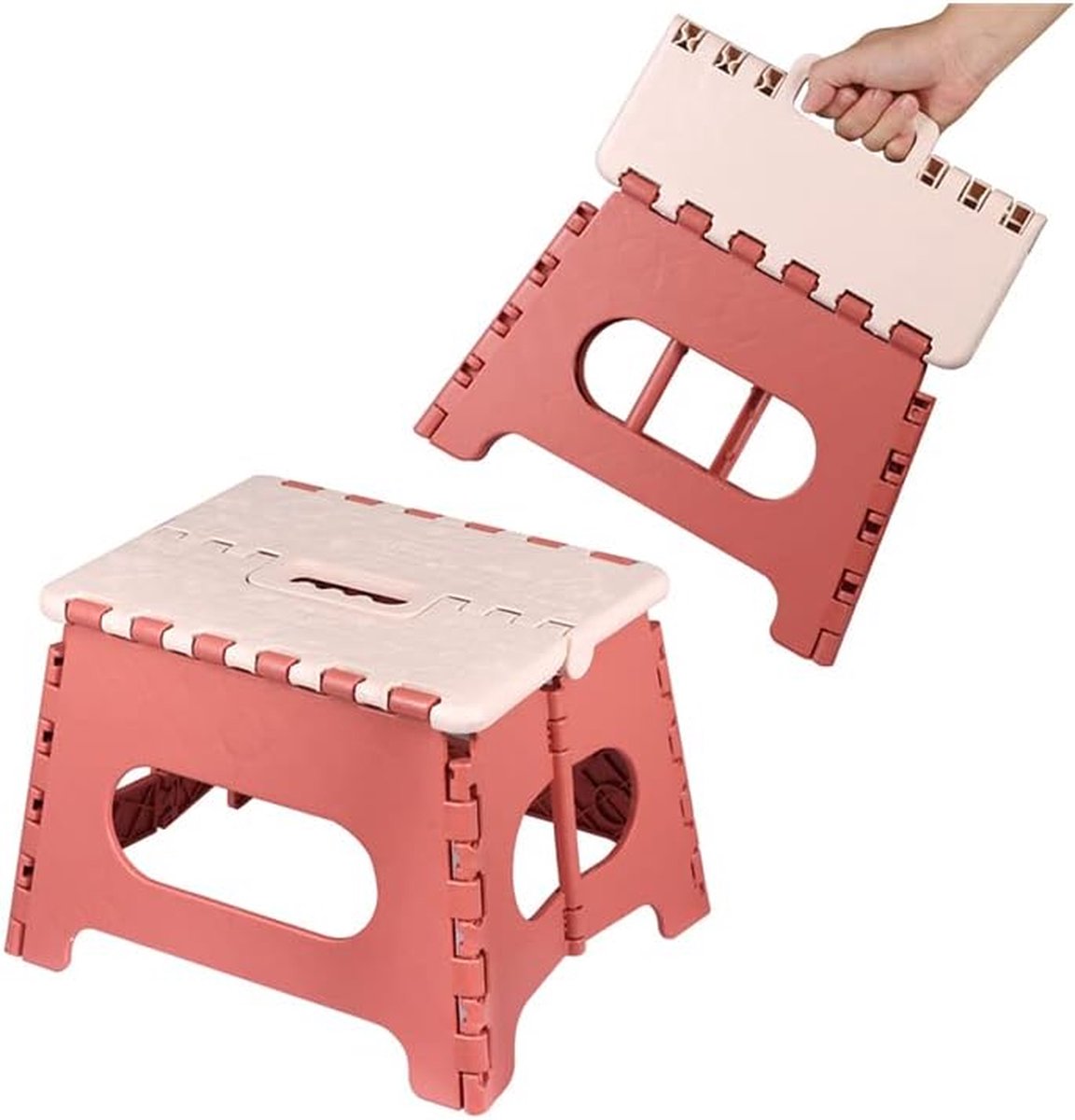 Stool - Small Stool - Step Stool Foldable - Foldable Stool - Foldable Step Stool - Up to 100 kg - 31x25 cm - Safe - Non-slip - Space-saving - Red - Sturdy - Easily Foldable Stool - Portable Footstool - Image 1