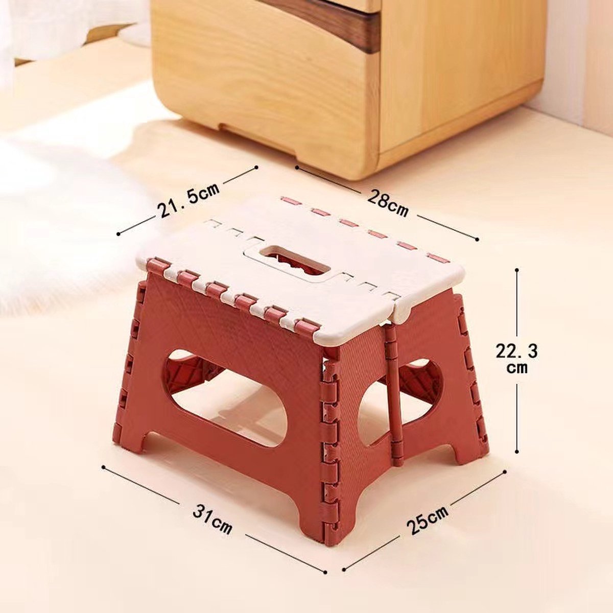 Stool - Small Stool - Step Stool Foldable - Foldable Stool - Foldable Step Stool - Up to 100 kg - 31x25 cm - Safe - Non-slip - Space-saving - Red - Sturdy - Easily Foldable Stool - Portable Footstool - Image 5