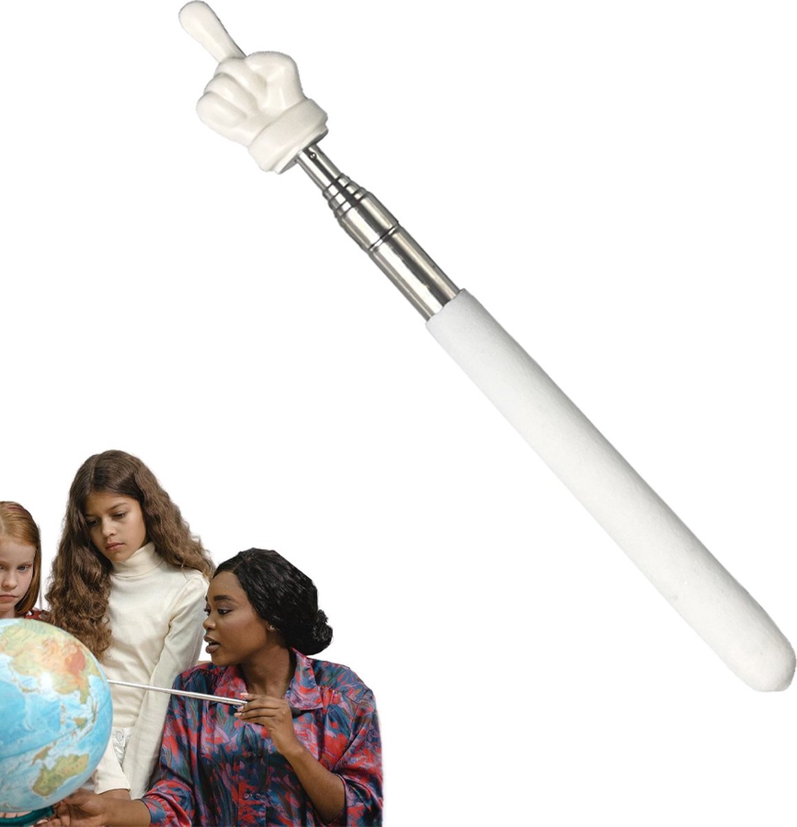 Pointer - Extendable Pointer - Telescopic Pointer - Pointer - Presenter - Pointer Pen - Pointer - Pointer - Pointer with Hand - Extendable - 18.5-58.5cm - White - Image 1