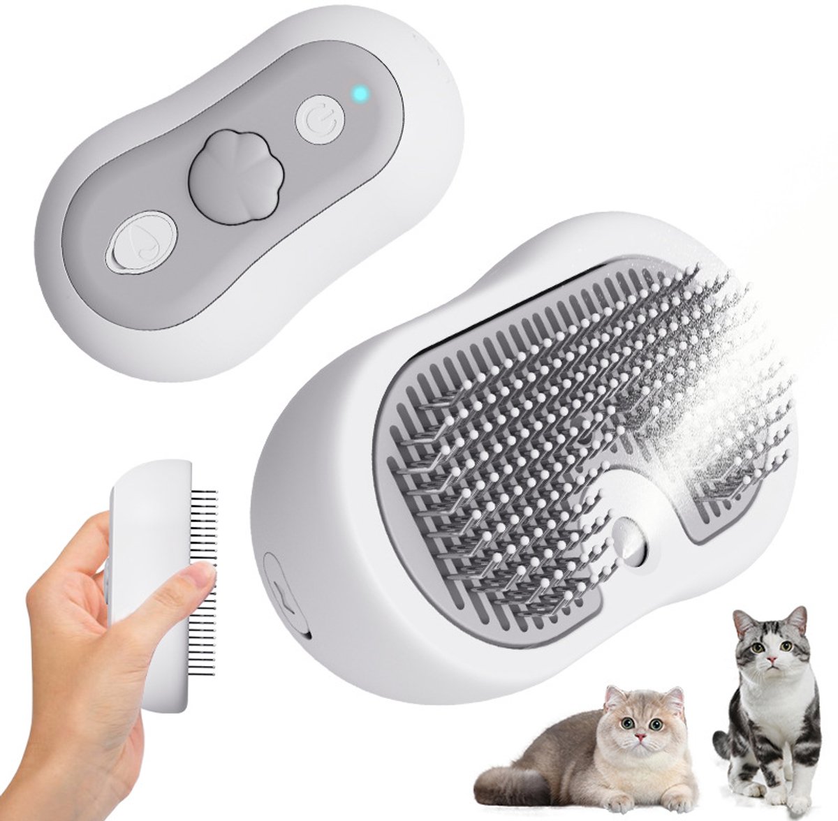 3-in-1 Steam Brush for Cats and Dogs - USB - Massage Comb - Hair Remover Brush - Dog Brush - Cat Brush with Water Reservoir and Release Button - Pet Grooming - Long/Short Hair - Self-Cleaning Soft Steam Brush for Cat and Dog - Image 1