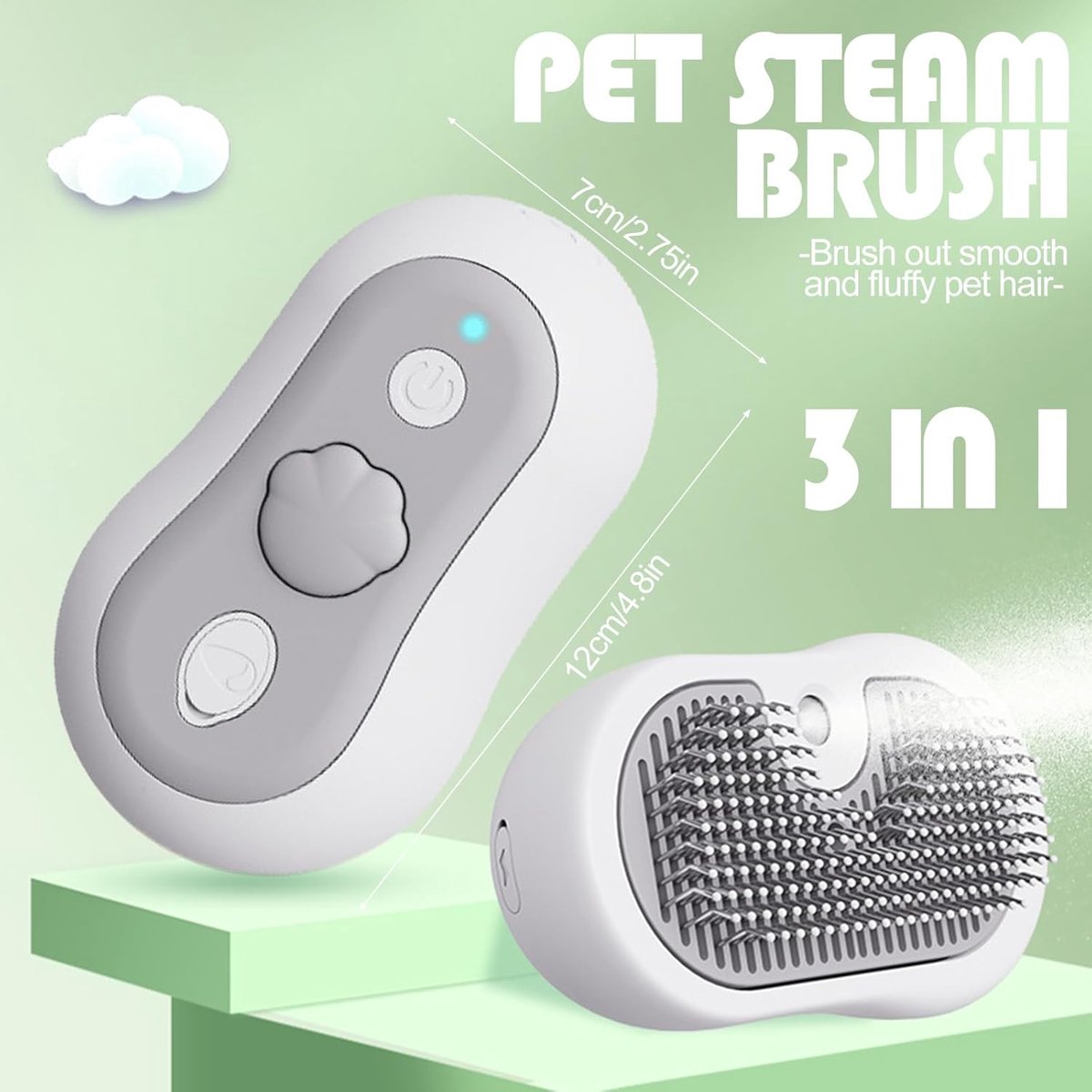3-in-1 Steam Brush for Cats and Dogs - USB - Massage Comb - Hair Remover Brush - Dog Brush - Cat Brush with Water Reservoir and Release Button - Pet Grooming - Long/Short Hair - Self-Cleaning Soft Steam Brush for Cat and Dog - Image 2