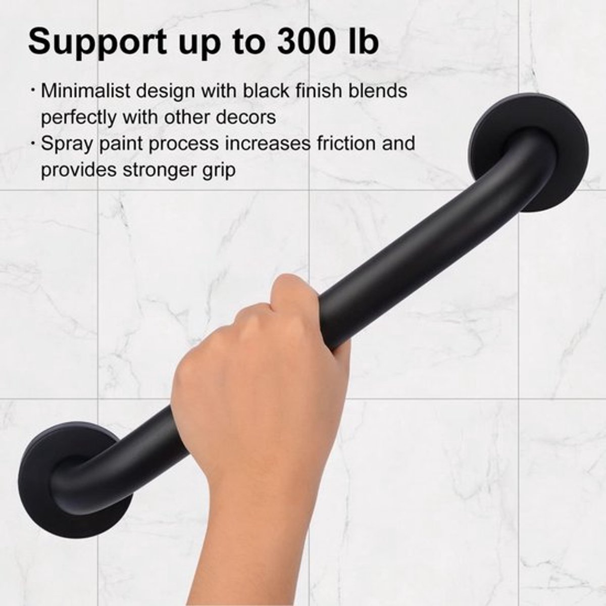 Wall Grab Bar - Extra Grip - Handle / Wall Grab Bar for Bathroom / Shower / Toilet - 40 Cm - Toilet Grab Bar - Bath Grab Bar - Shower Grab Bar - Non-Slip Grab Bar - Bathroom Handle - Bathroom - Stairs - Complete Installation Accessories - Matte Black - Image 4
