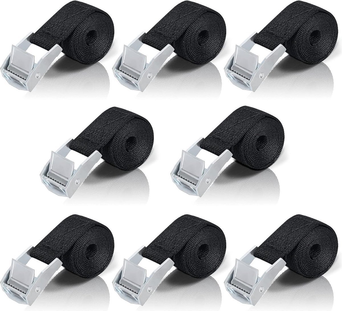 8 High Quality Tie-Down Straps - 20mm X 1m - Lashing Straps / Bicycle Tie-Down Straps with Clamp Buckle - Tie-Down Straps with Metal Buckle - Durable - Sturdy - Portable - Tear-Resistant - Black - Tie-Down Straps - Fastening Straps - Image 1