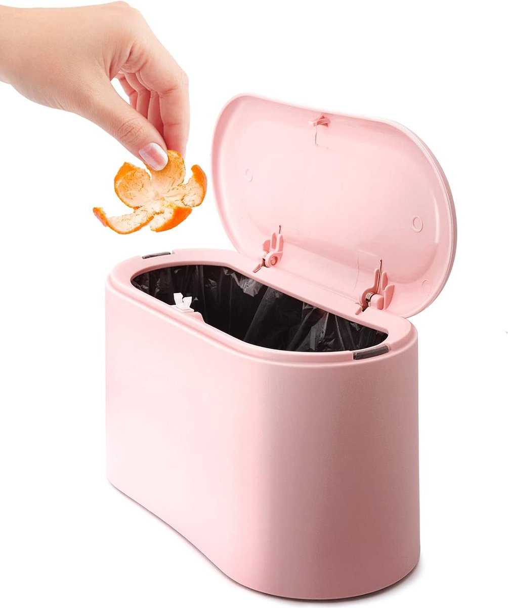 Trash Can - Sensor Trash Can - Sturdy - Countertop Waste Bin - Mini Trash Can - Desktop - Tabletop Waste Bin - Plastic Trash Can - Bathroom Waste Bin - Recycling Waste Bin - Car Trash Can - Pink - Office Trash Cans - Home / Office - Image 1