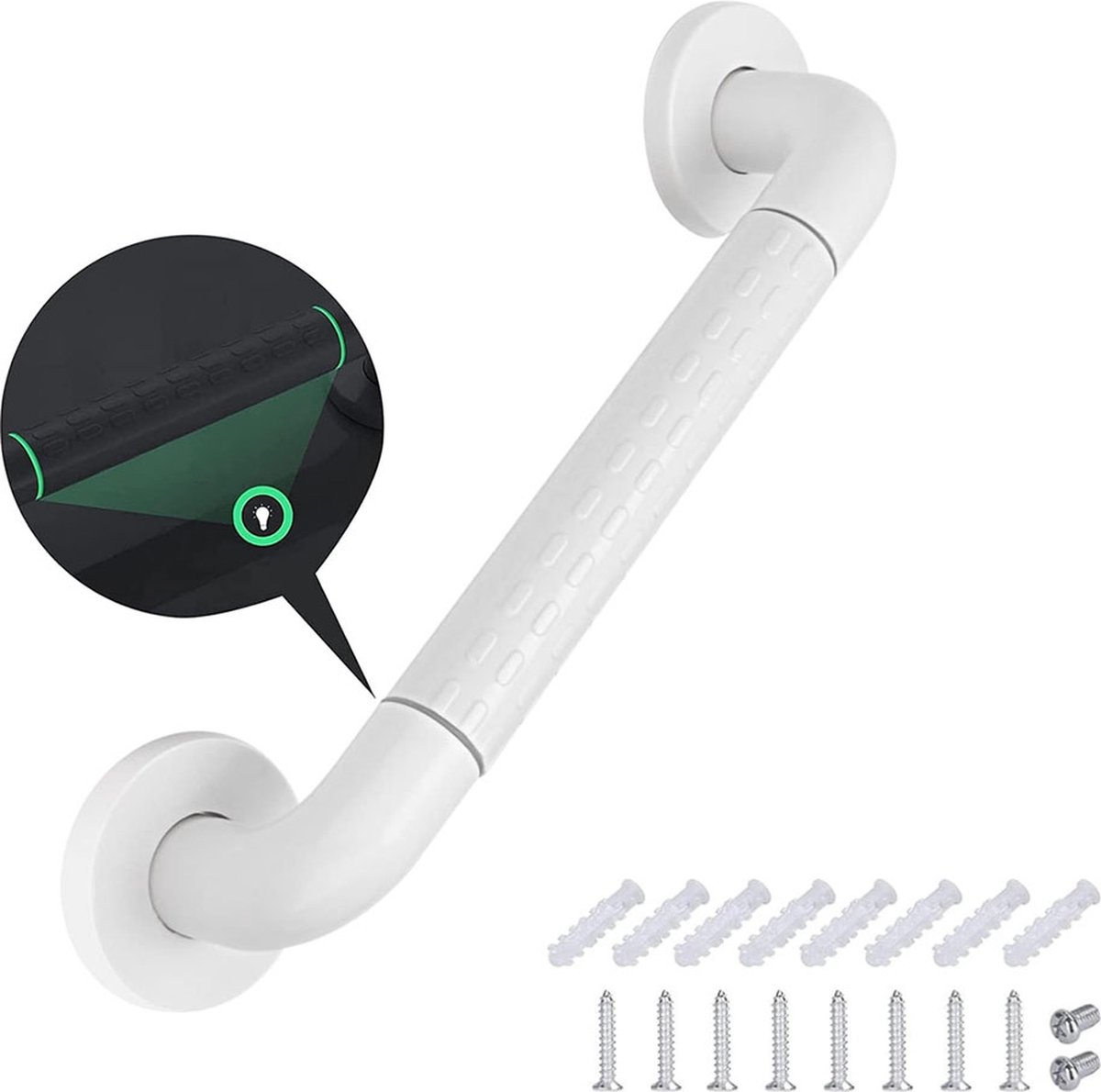 Wall Grab Bar - Extra Grip - 40cm - Luminous Circle - Handle/Wall Grab Bar for Bathroom/Shower/Toilet - Toilet Grab Bar/Bath Grab Bar/Shower Grab Bar - Non-Slip Grab Bar - Bathroom Handle - Anti-Slip Texture - Bathroom - Stairs - Mounting Hardware Include - Image 1