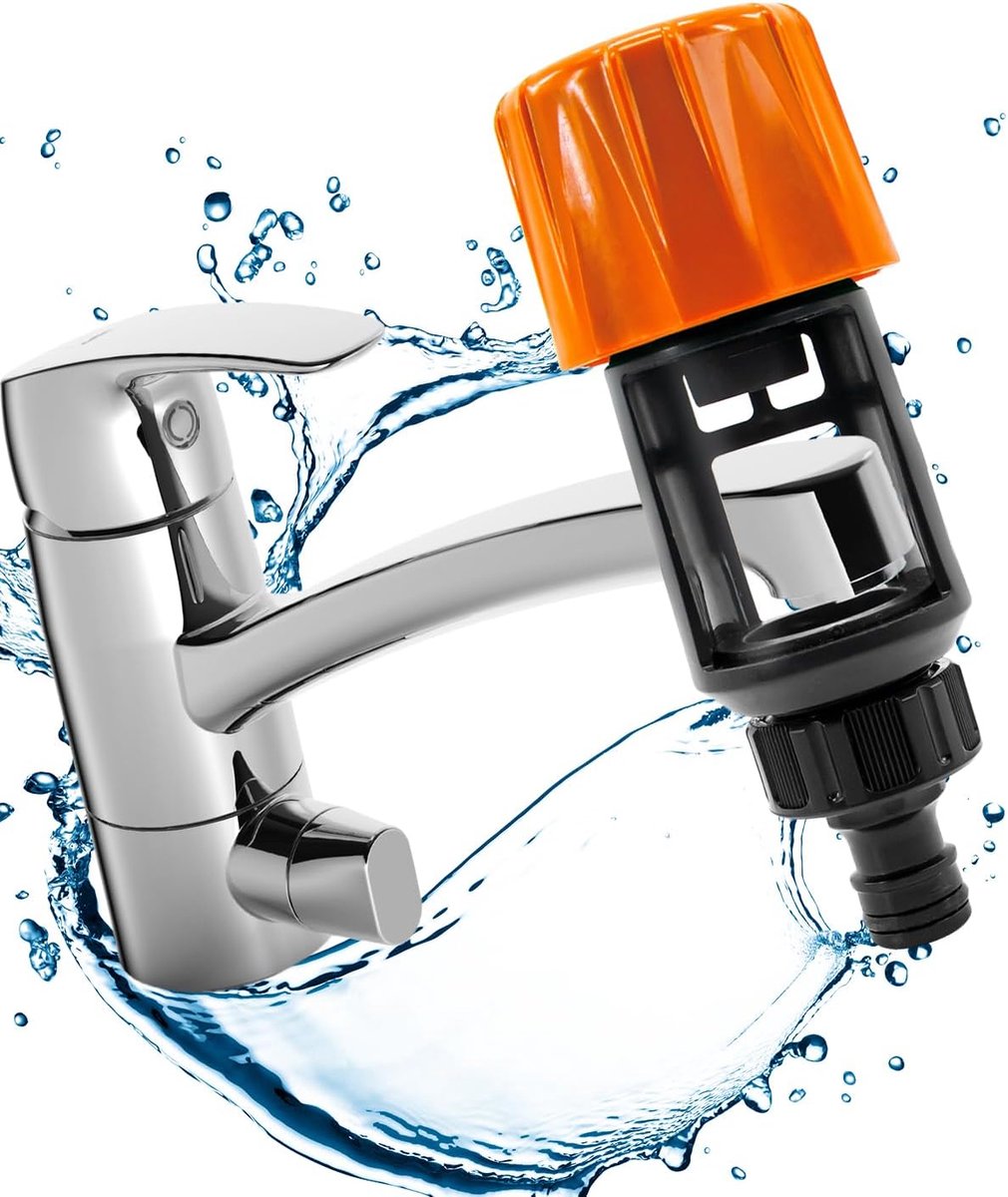 Garden Hose Coupling - 2 Pieces - Universal Kitchen / Bathroom Faucet to Garden Hose Adapter - ABS - Suitable for Hoses - Universal Water Thief - Garden - Orange - Sturdy & Durable - Image 1
