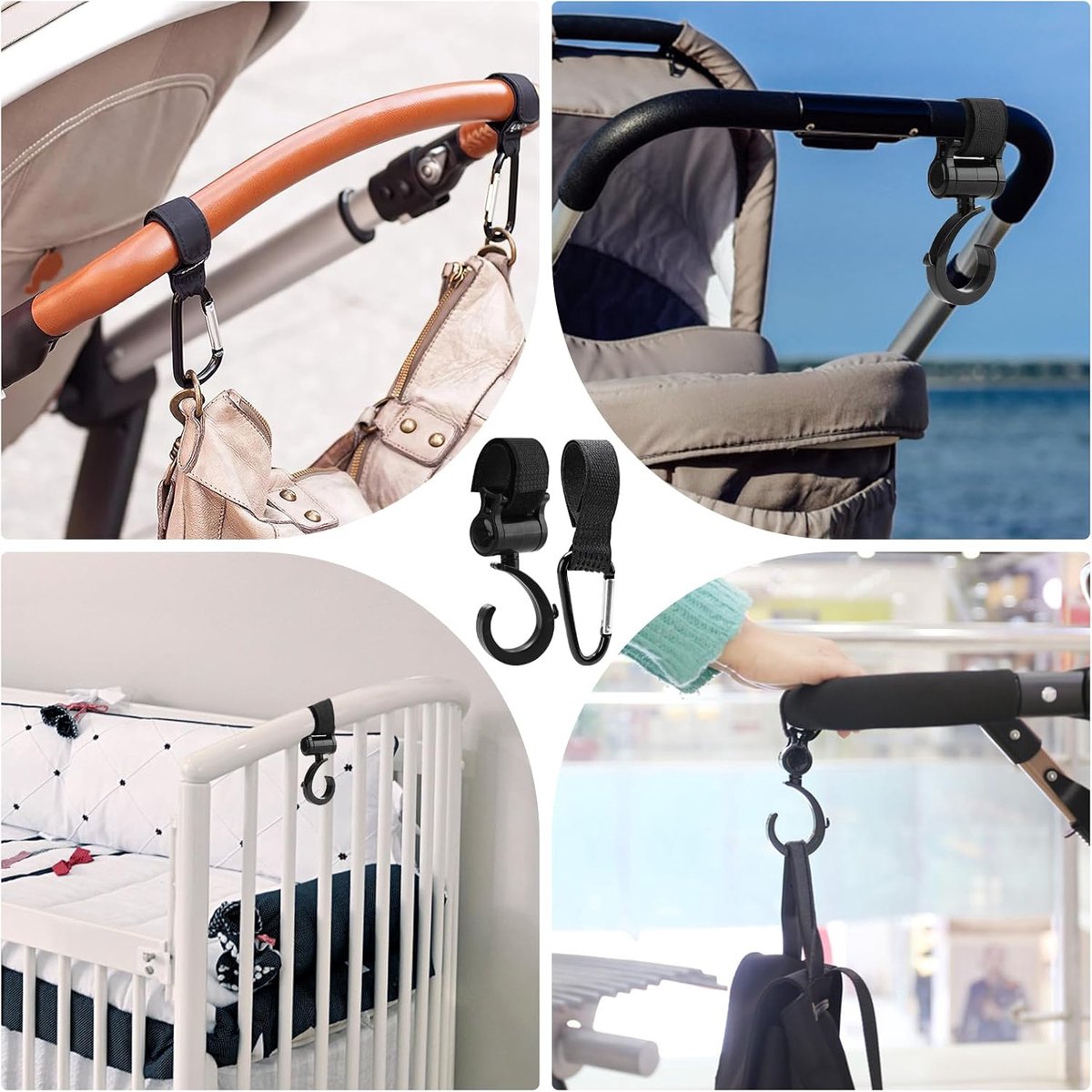 4 Stroller Bag Hooks - Bag Hook - Stroller Straps - Buggy Hook - Stroller Hooks - Multifunctional Velcro Hook - Large - Stroller Bag Hooks - Shopping Hook - Universal Bag Hook - Buggy Bag Hooks - Buggy Accessories - Image 2