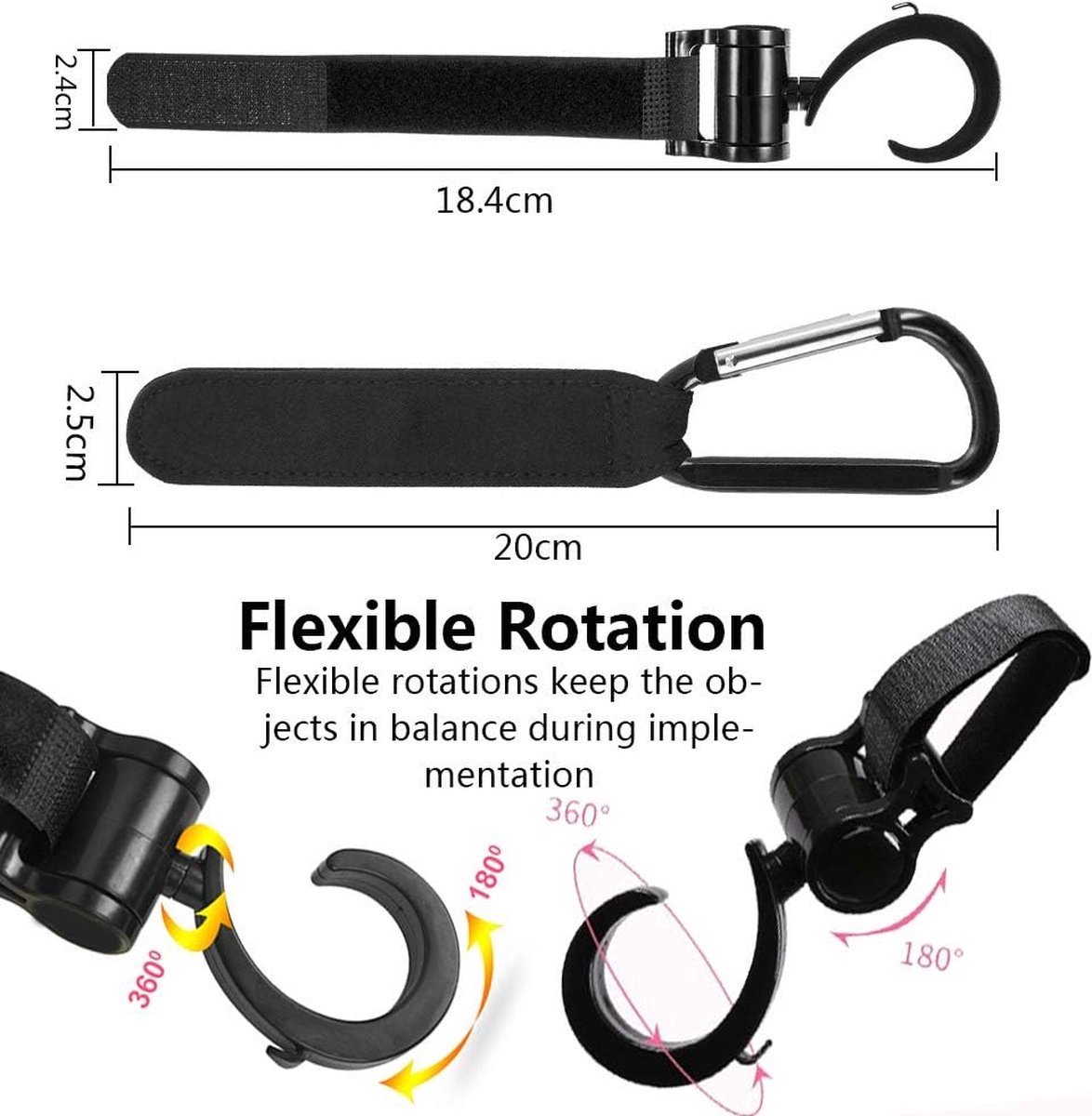 4 Stroller Bag Hooks - Bag Hook - Stroller Straps - Buggy Hook - Stroller Hooks - Multifunctional Velcro Hook - Large - Stroller Bag Hooks - Shopping Hook - Universal Bag Hook - Buggy Bag Hooks - Buggy Accessories - Image 5