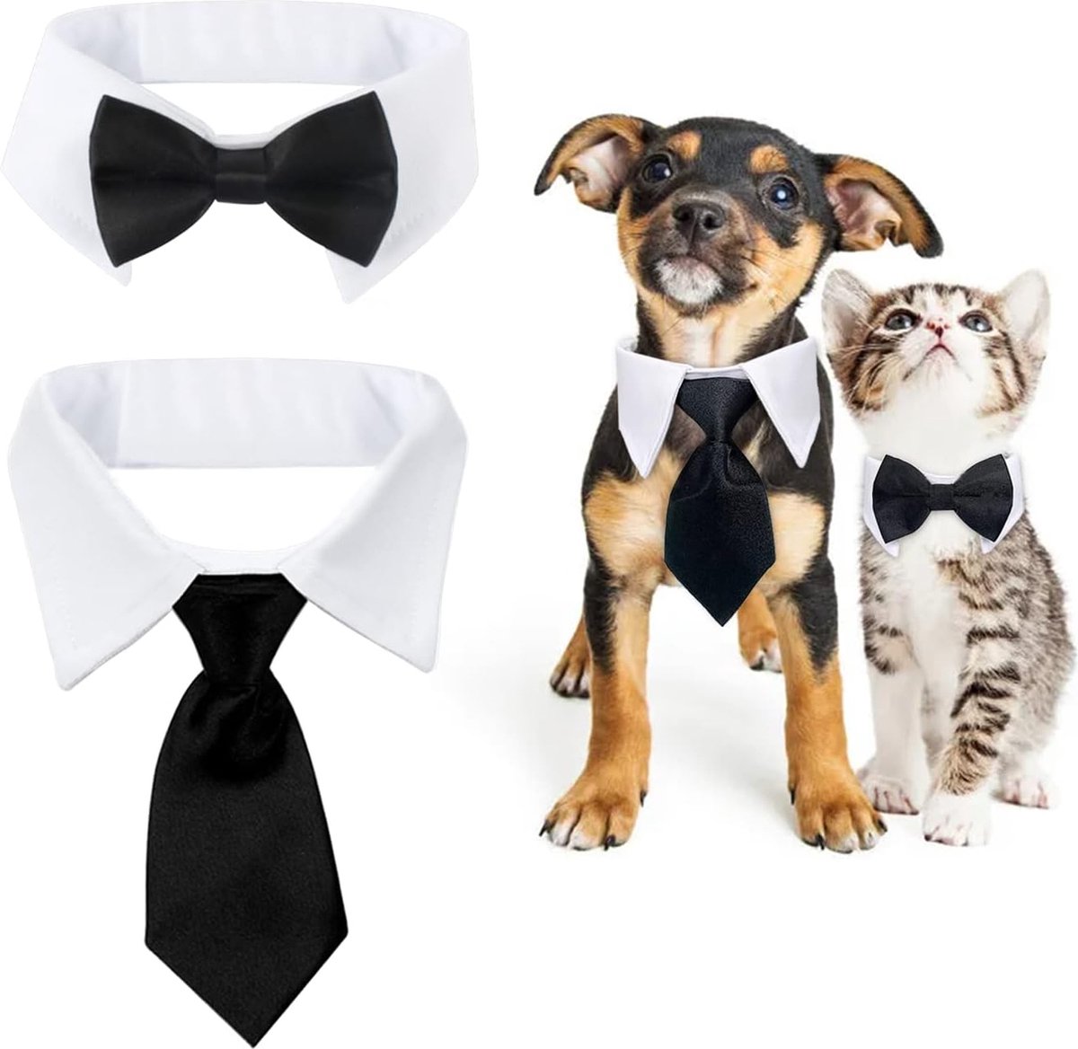 - Animal Costume Set - Luxury Tie and Bow Tie for Animals - Suitable for Dachshunds to Border Collies - Adjustable - Tie for Dog - Cat Clothing - Bow Tie for Dog - Dog Bow Tie - Dog Toy - Christmas Dog Bow Tie - Christmas Rug - Gift - Image 1